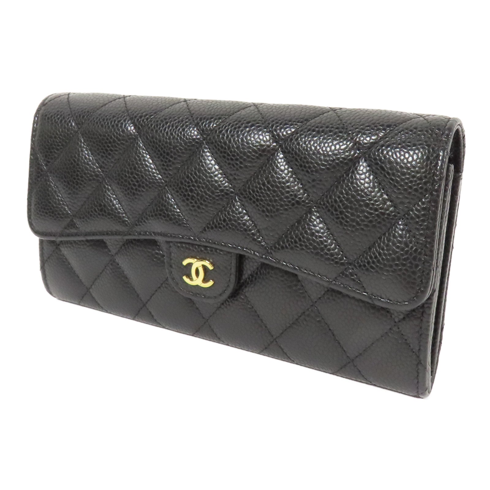 CHANEL 牛皮皮革Long Wallet金扣長錢包