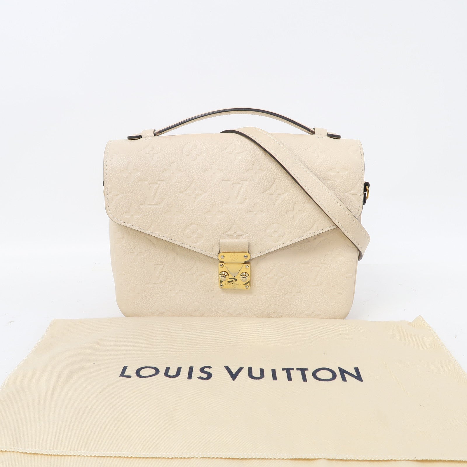 LOUIS VUITTON 【激減優惠】Monogram Empreinte Pochette Metis金扣手挽肩背兩用袋米色