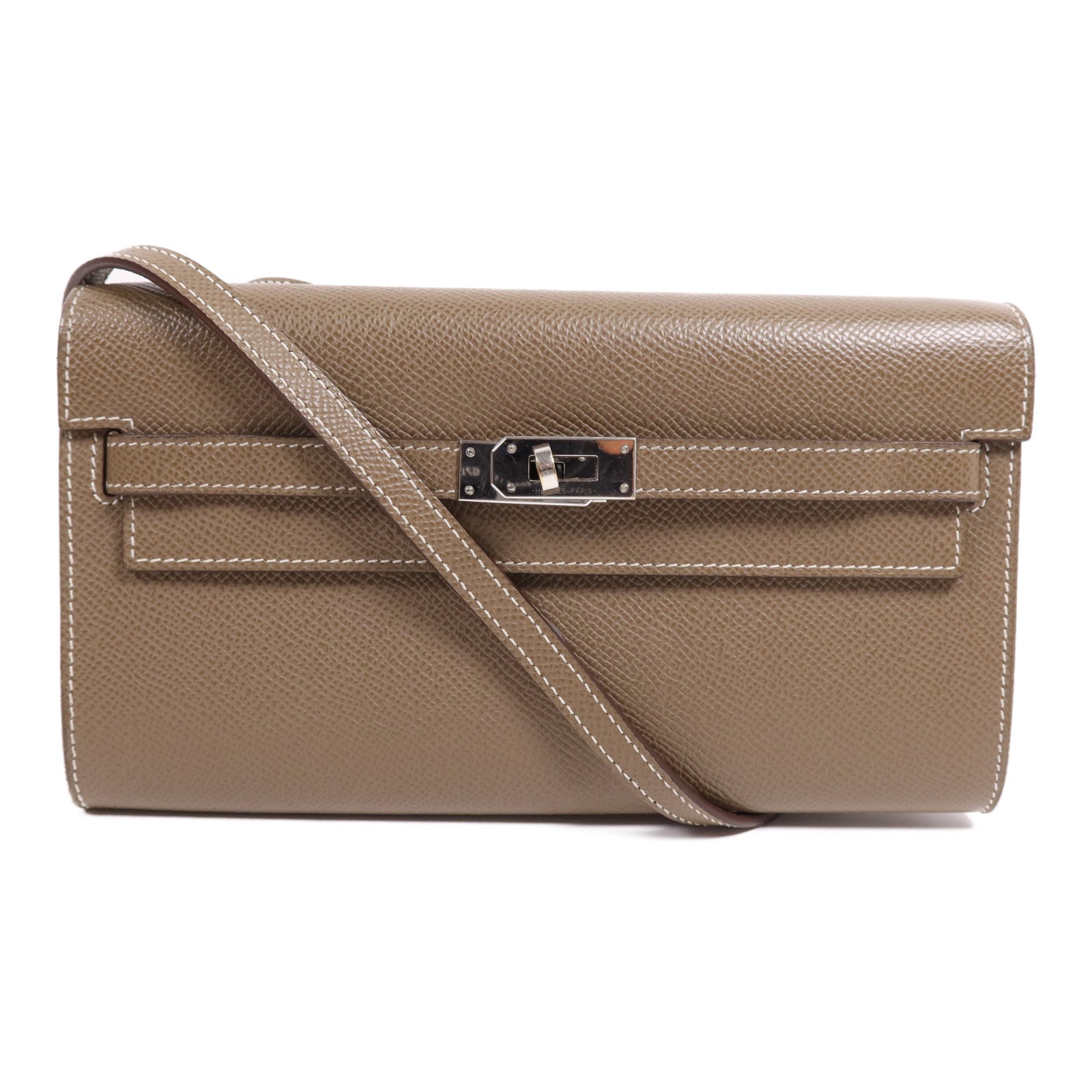 HERMES Epsom皮革Kelly To Go銀扣肩背袋Etoupe