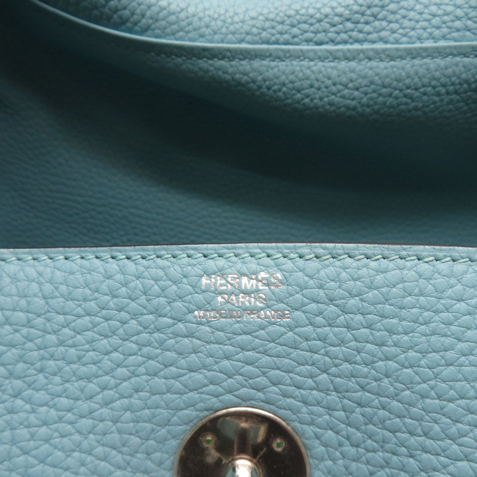 HERMES 【激減優惠】Clemence皮革Lindy 30銀扣手挽肩背兩用袋Bleu Saint Cyr聖西爾水藍色