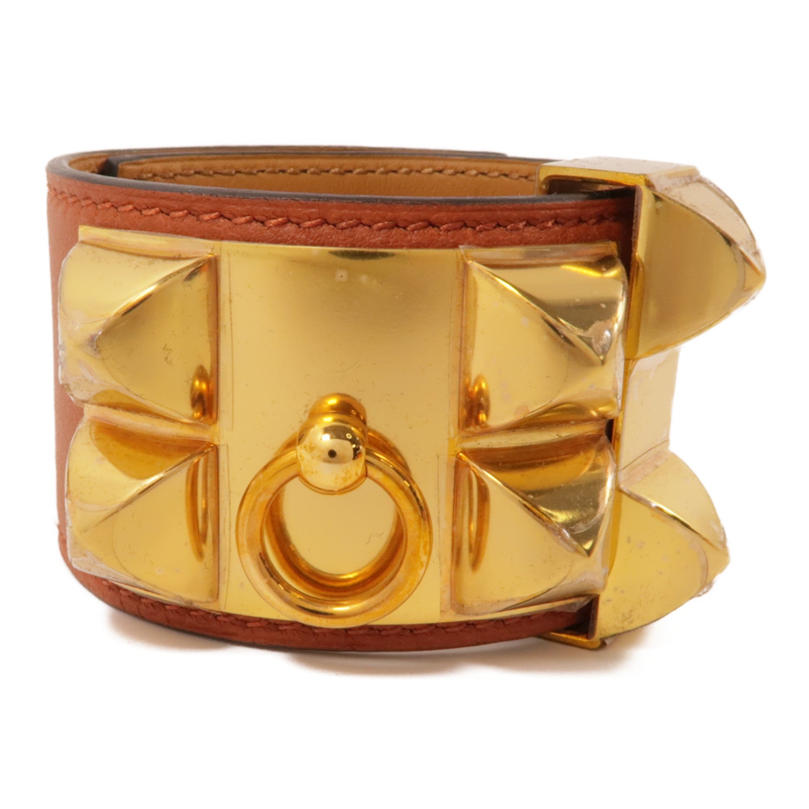 HERMES Swift皮革CDC金扣手鐲棕色