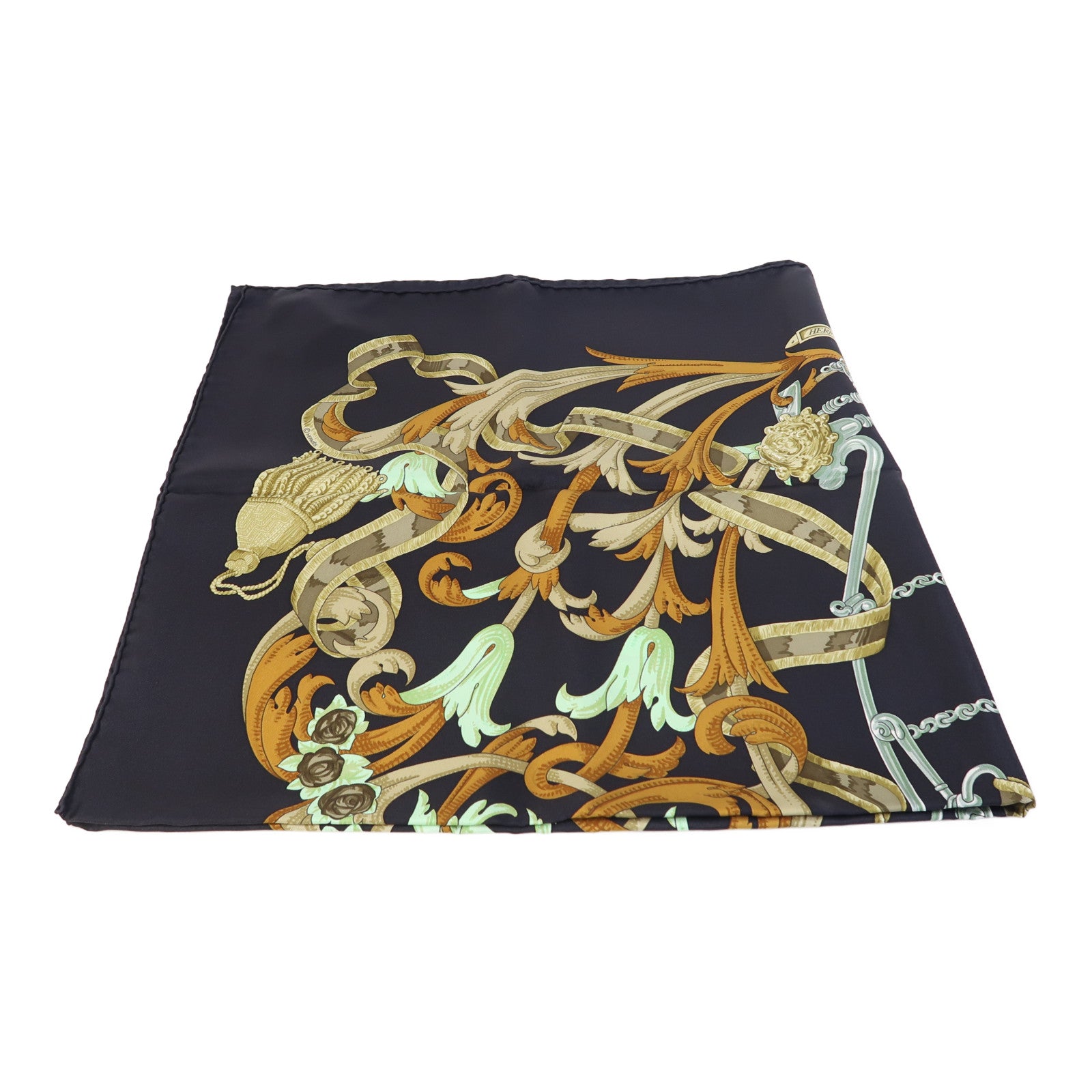 HERMES 絲質Scarf 90X90cm絲巾黑色/綠色/啡色