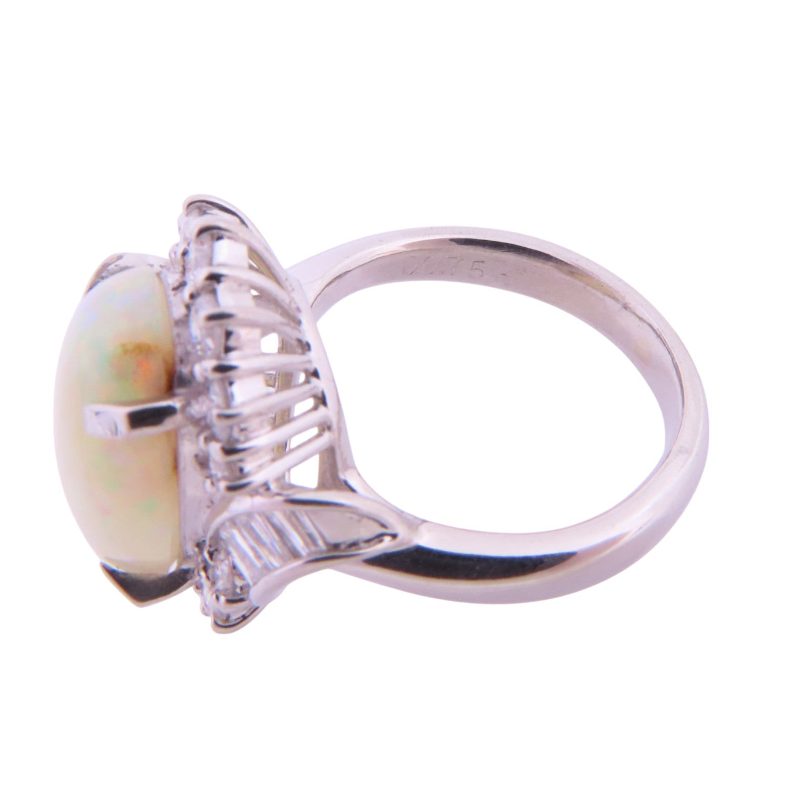 JEWELRY PT900鉑金/白蛋白石/鑽石White Opal Diamond Ring戒指US#4.5
