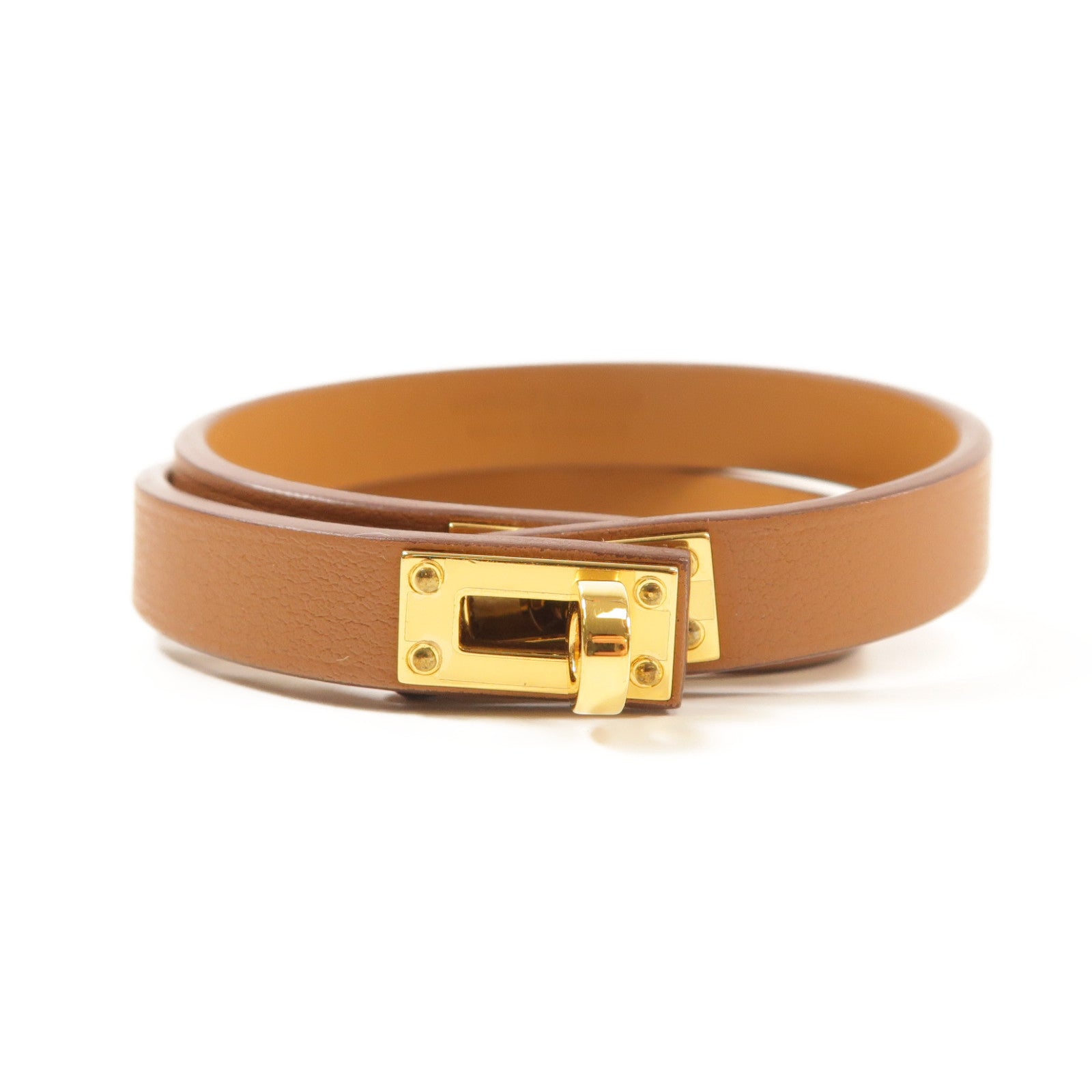 HERMES GHW Mini Kelly Double Tour Bracelet Veau Swift Leather Gold