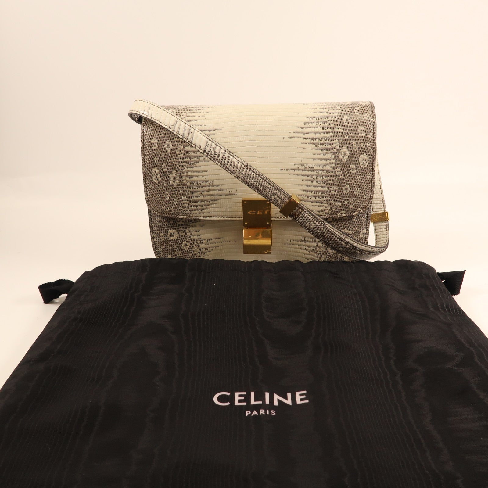 CELINE 蜥蝪皮革Classic Box金扣肩背袋