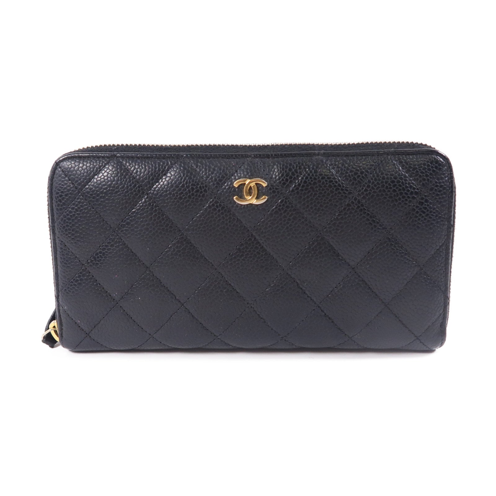 CHANEL 牛皮皮革Zipper Long Wallet金扣長錢包黑色