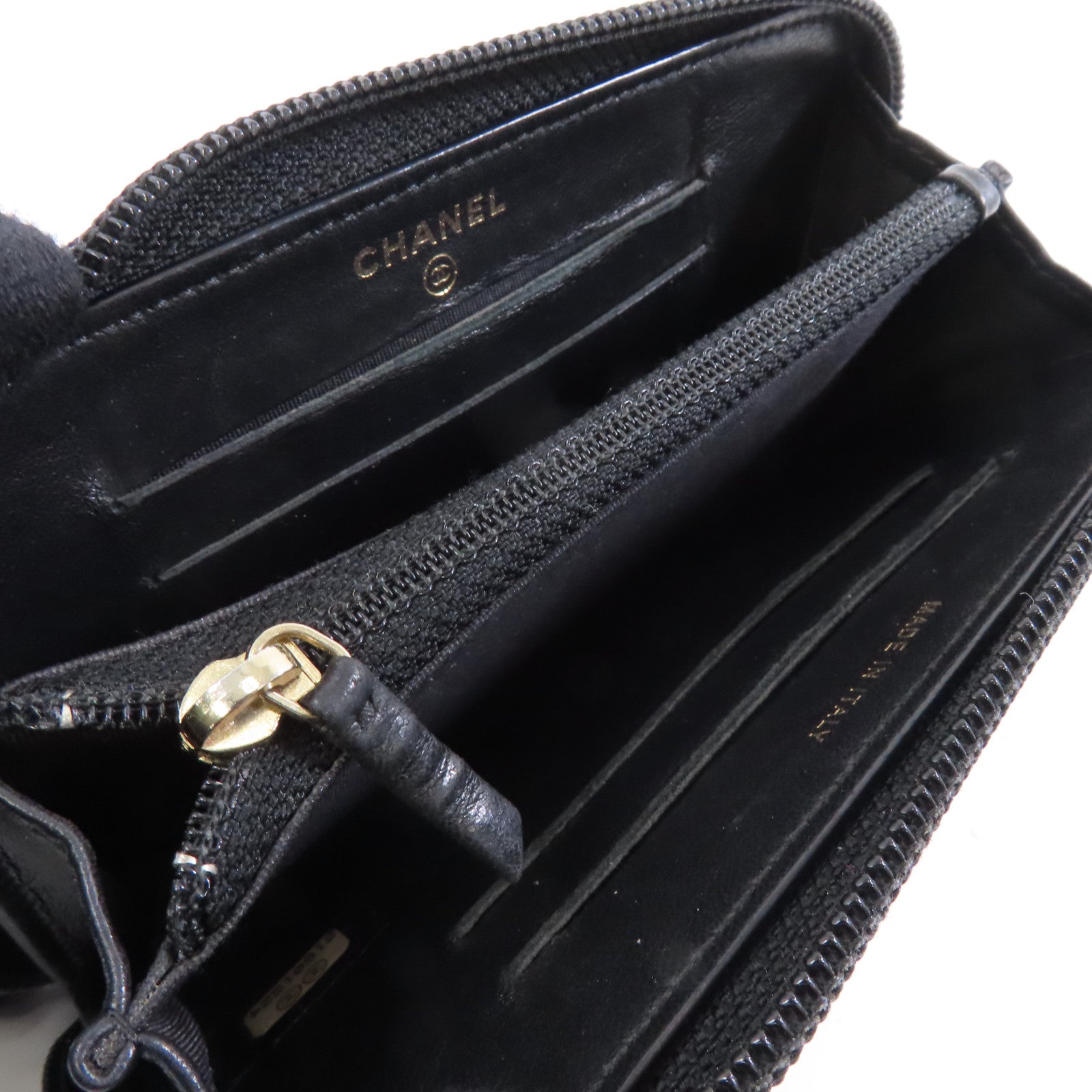 CHANEL 菱格羊皮皮革Boy Wallet金扣錢包黑色