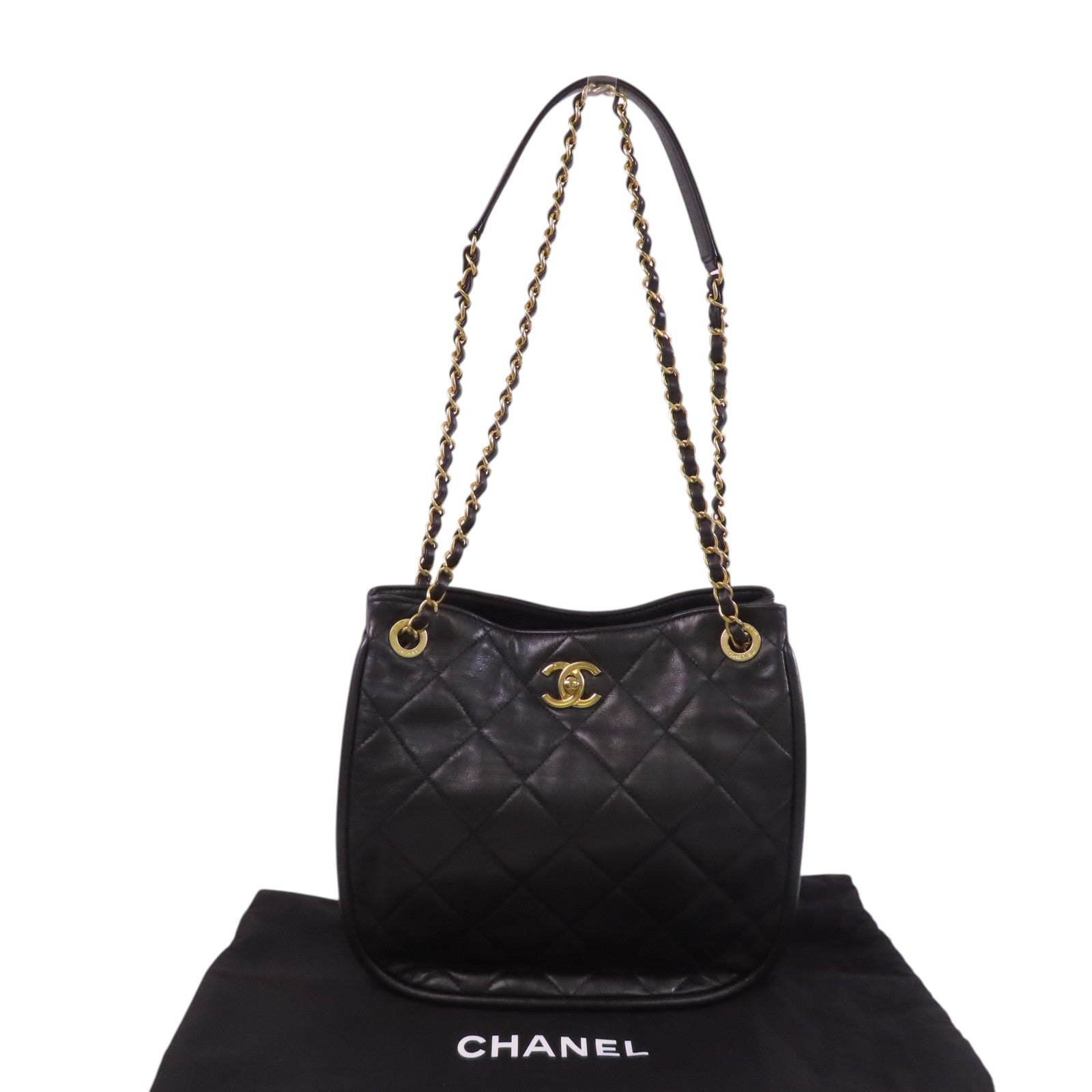 CHANEL 牛皮皮革Hobo Bag金扣鏈帶肩背袋