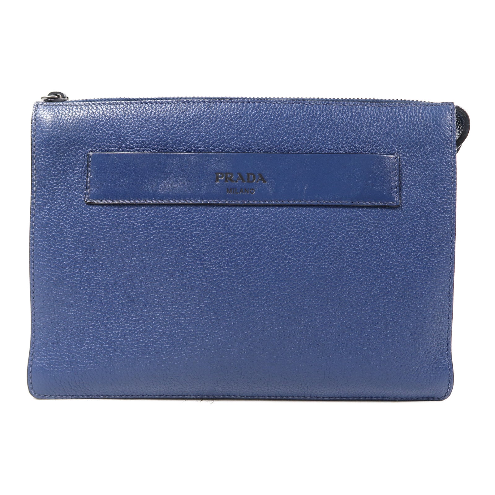 PRADA 牛皮皮革Clutch Bag銀扣手拿包藍色