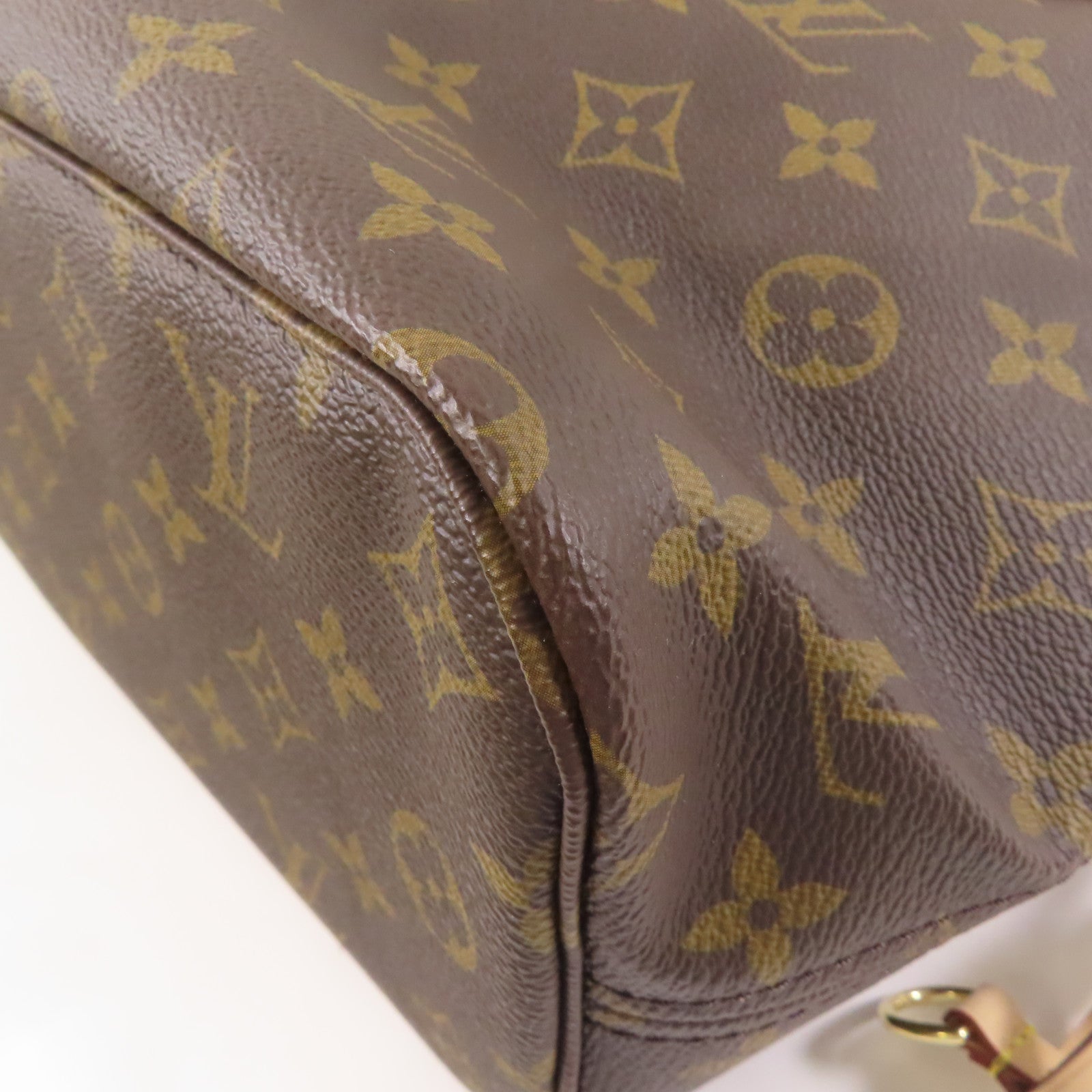 LOUIS VUITTON Monogram Neverfull PM金扣手挽袋啡色