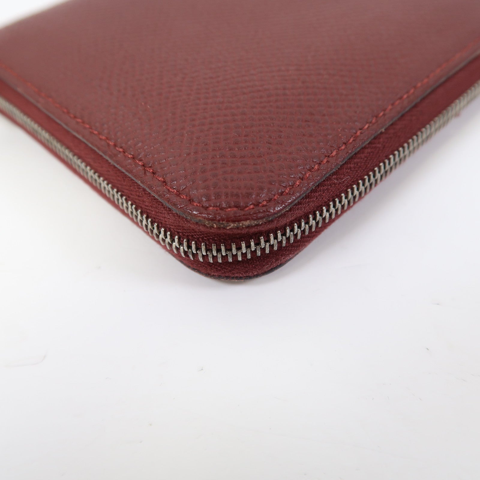 HERMES Epsom皮革Silk'In Compact銀扣錢包紅色
