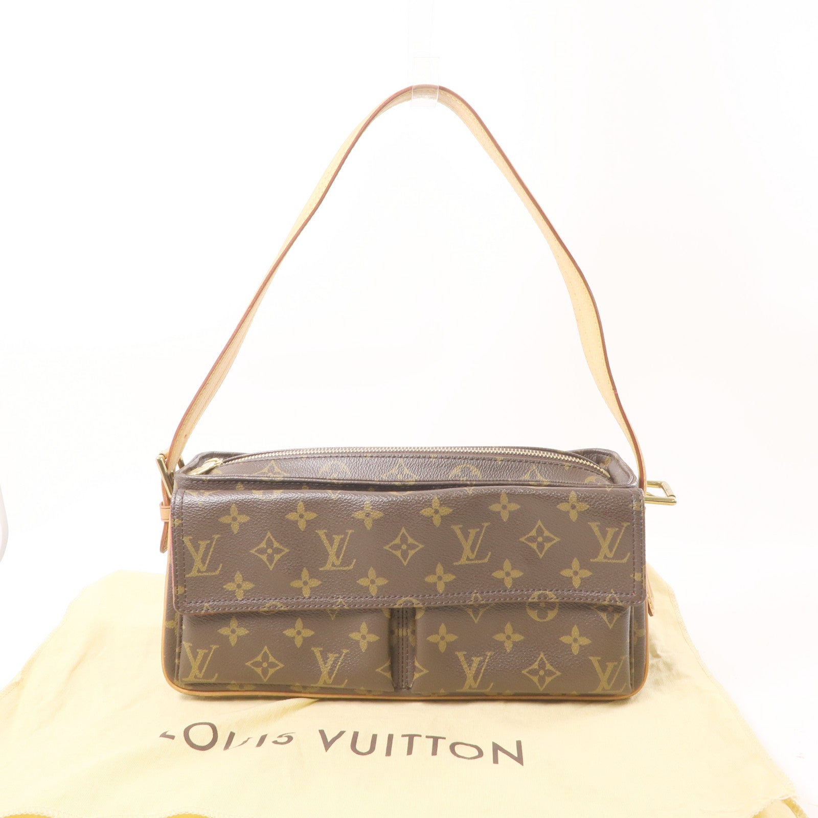 LOUIS VUITTON Monogram Viva Cite MM金扣肩背袋棕色