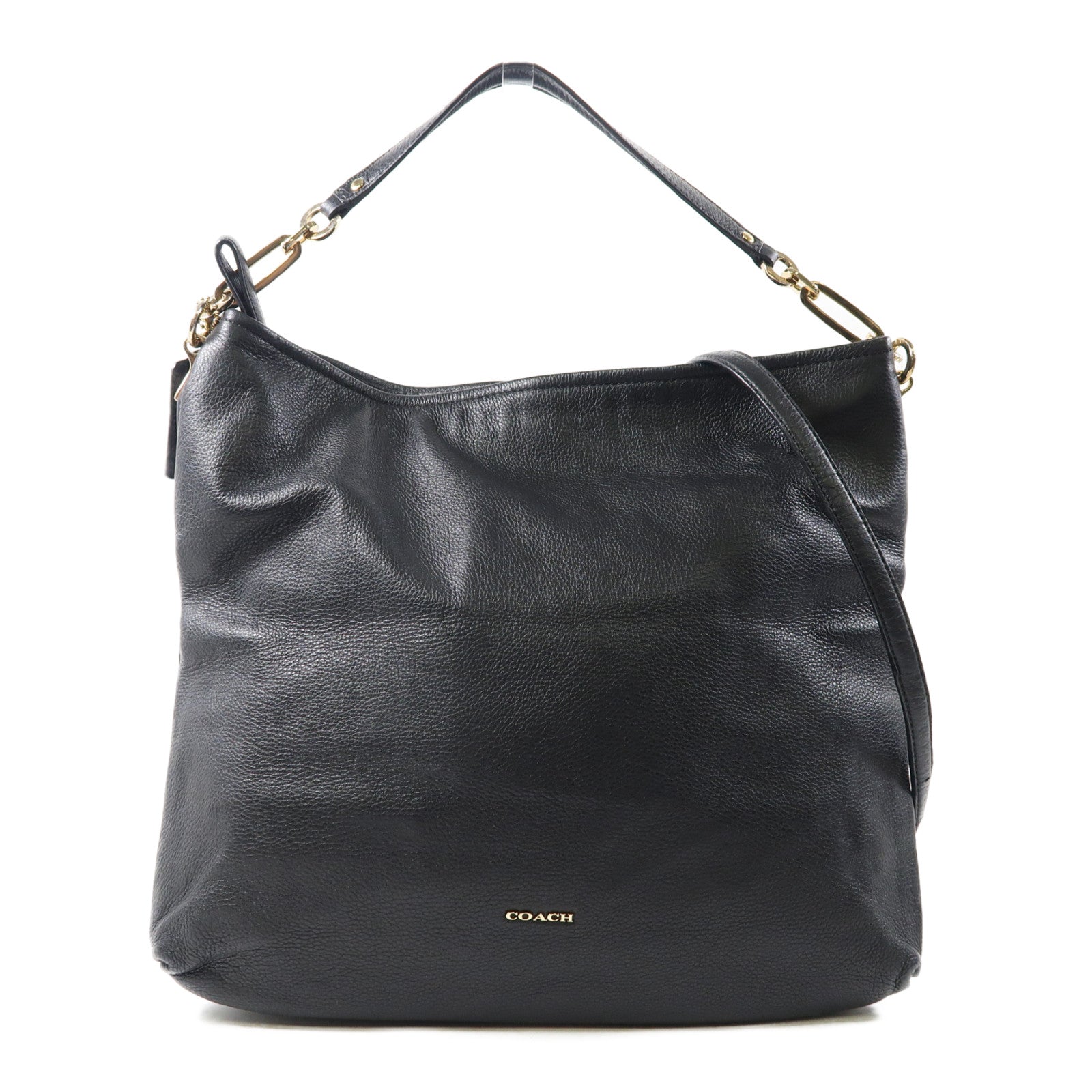 COACH 牛皮皮革Shoulder Bag金扣手挽肩背兩用袋黑色