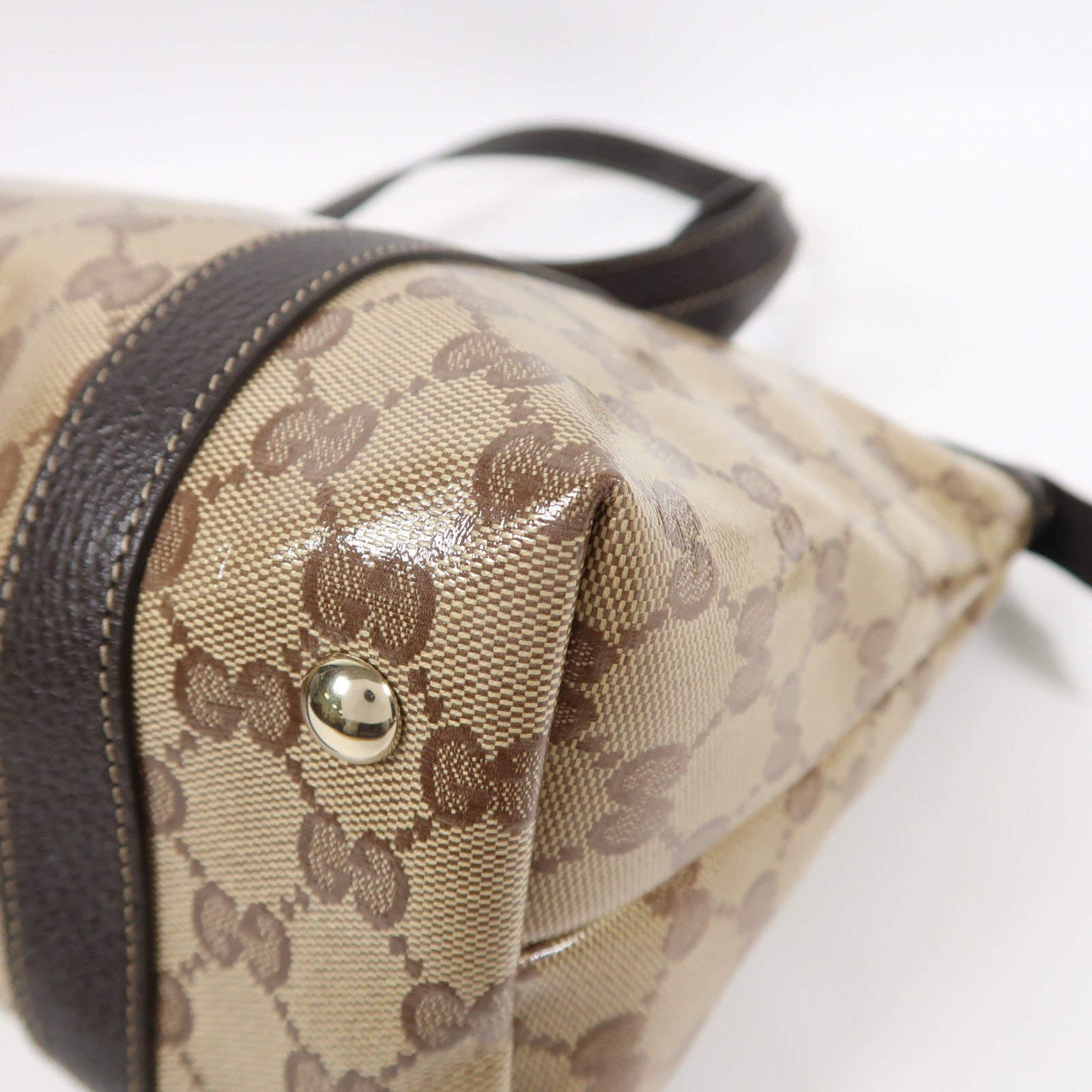 GUCCI 塗層帆布Shoulder Tote金扣肩背袋啡色