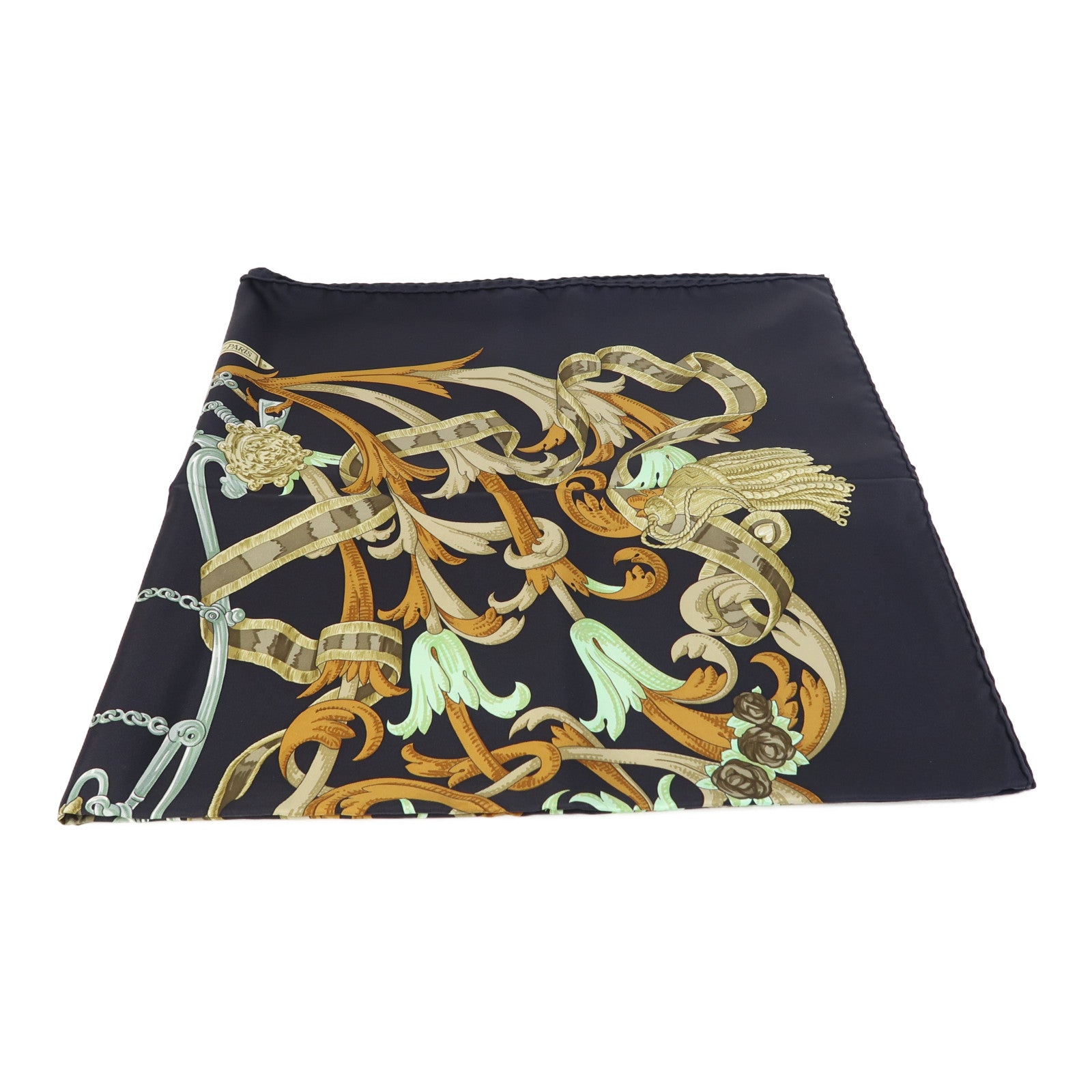 HERMES 絲質Scarf 90X90cm絲巾黑色/綠色/啡色