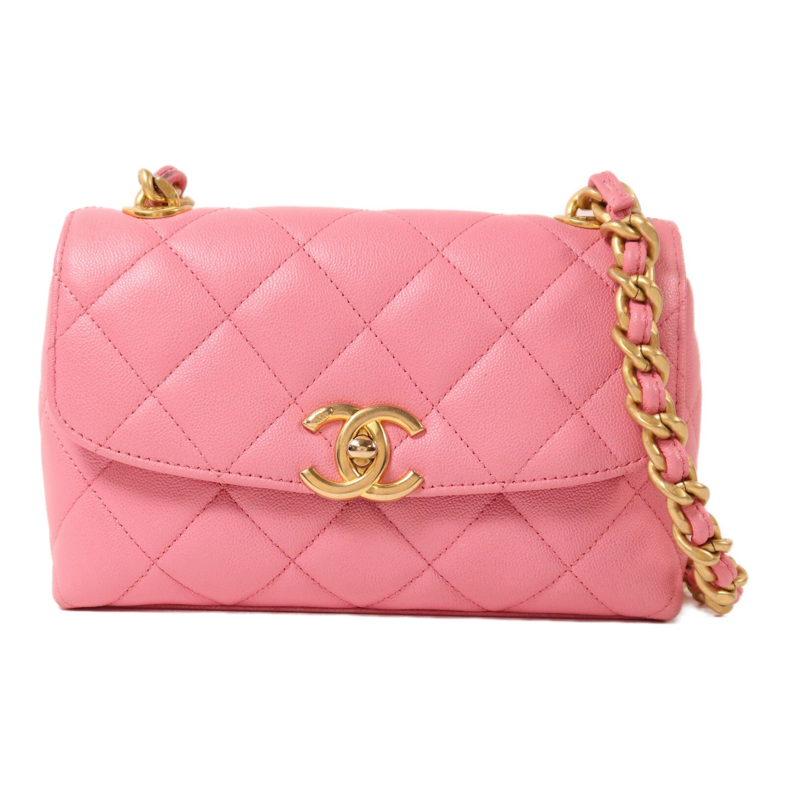 CHANEL 牛皮皮革Chain Shoulder金扣鏈帶肩背袋