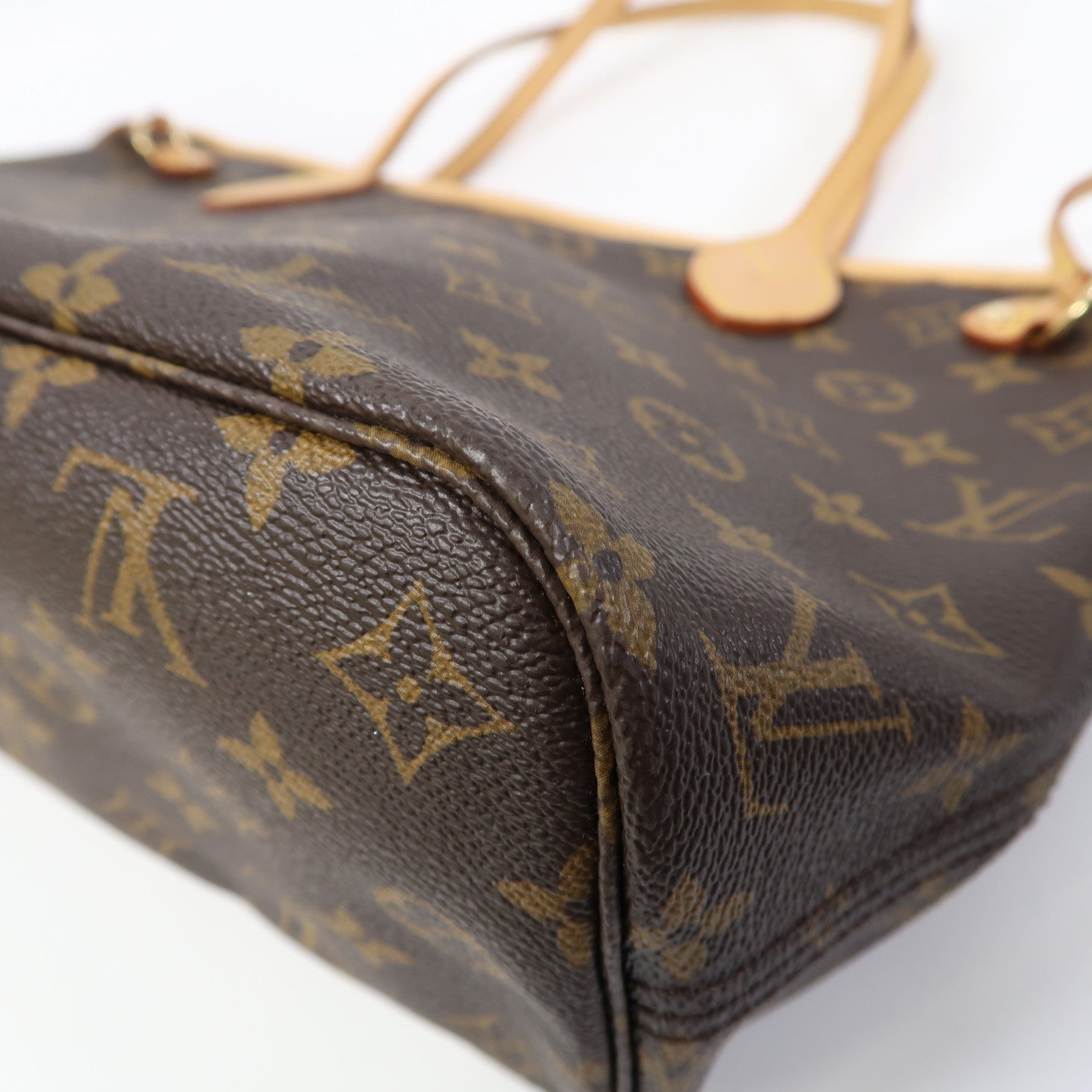 LOUIS VUITTON Monogram Neverfull PM金扣手挽袋啡色