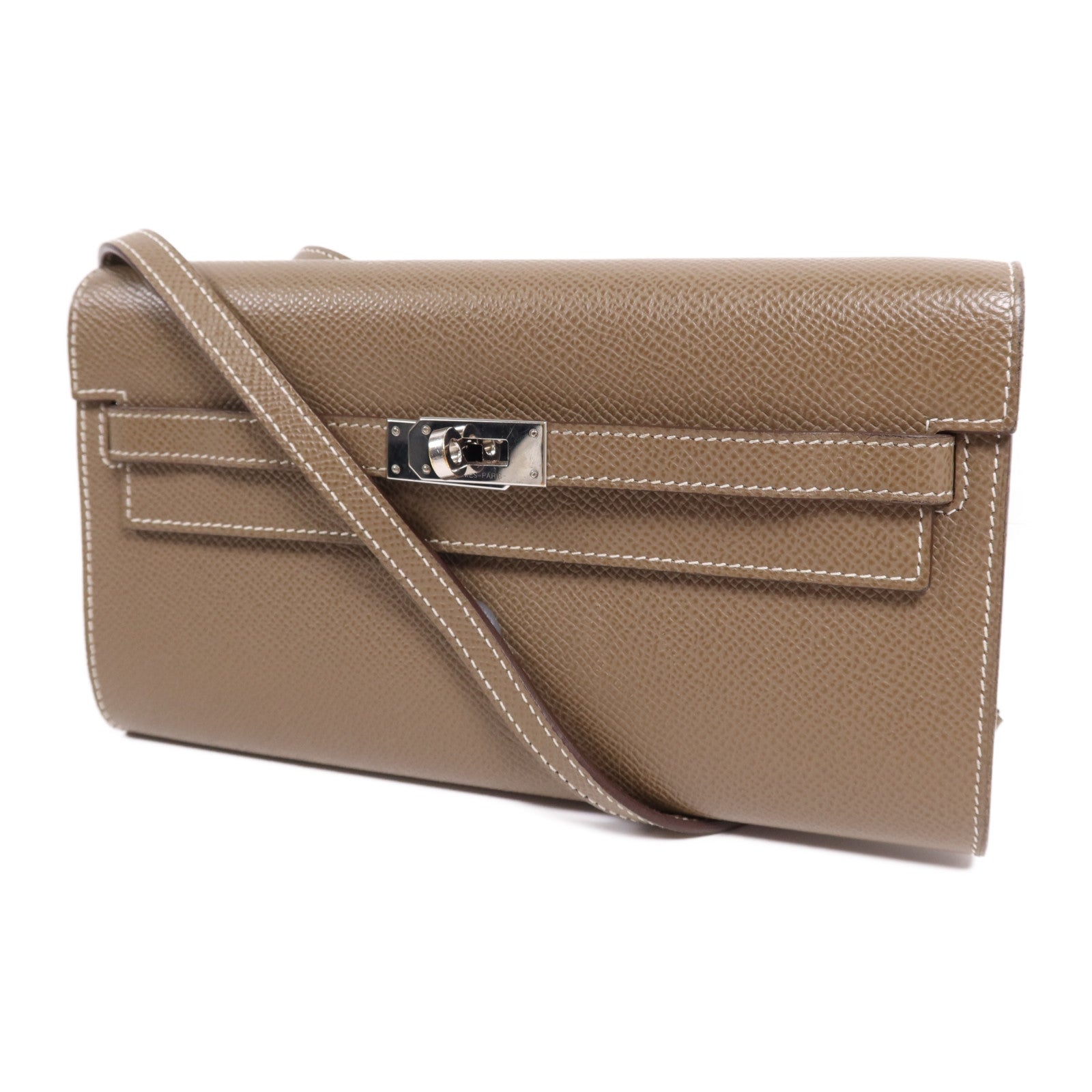 HERMES Epsom皮革Kelly To Go銀扣肩背袋Etoupe