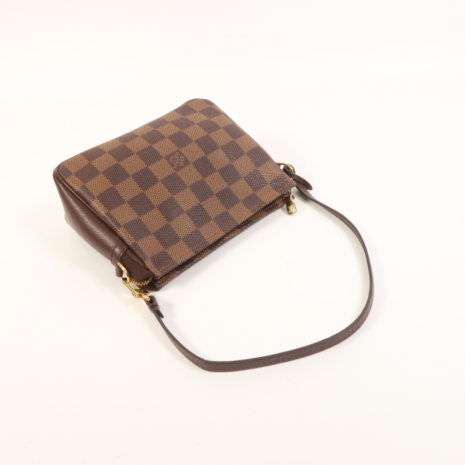 LOUIS VUITTON Damier Trousse Makeup Accessory Pouch金扣手挽袋棕色