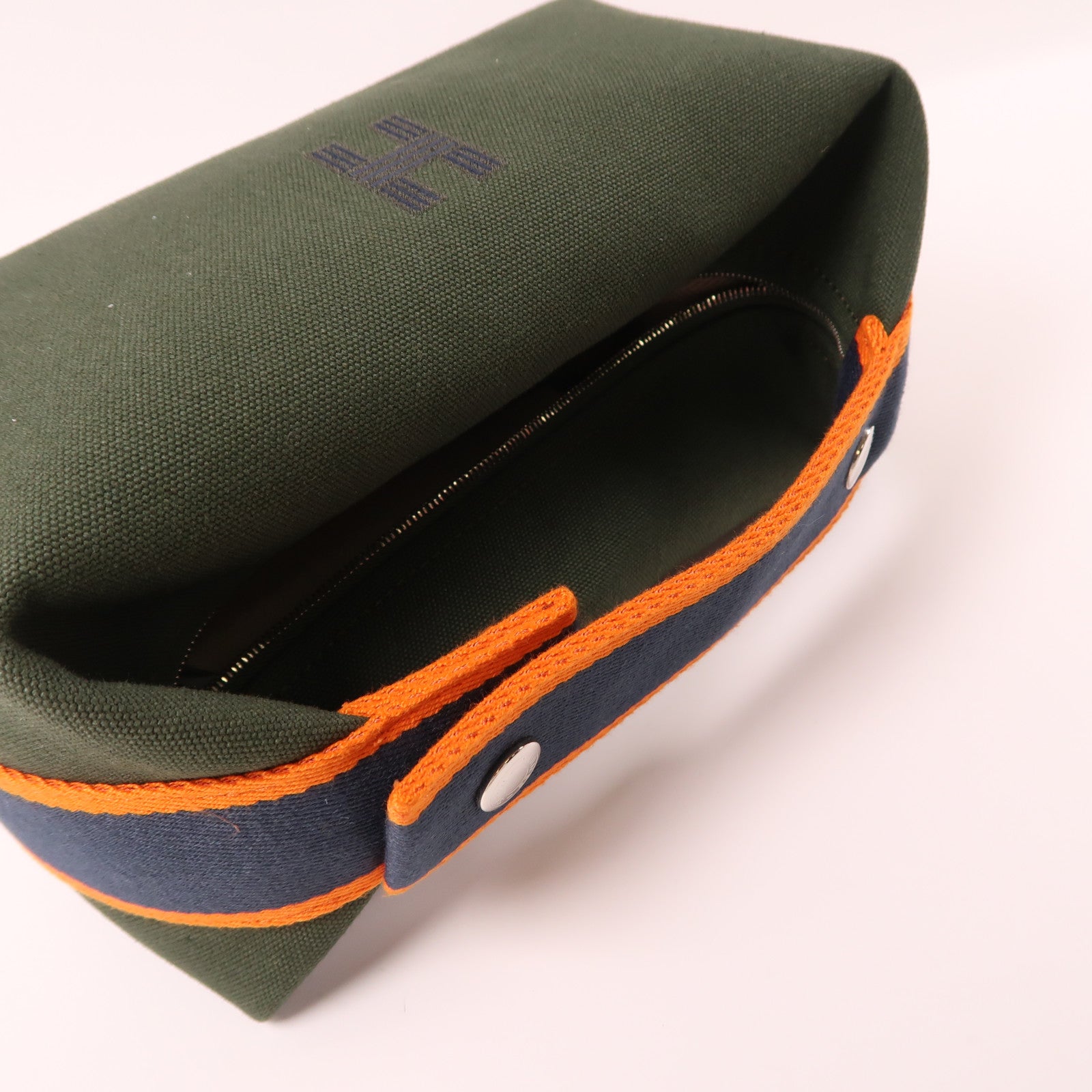 HERMES Toile H Bride a Brac銀扣手挽袋深綠色