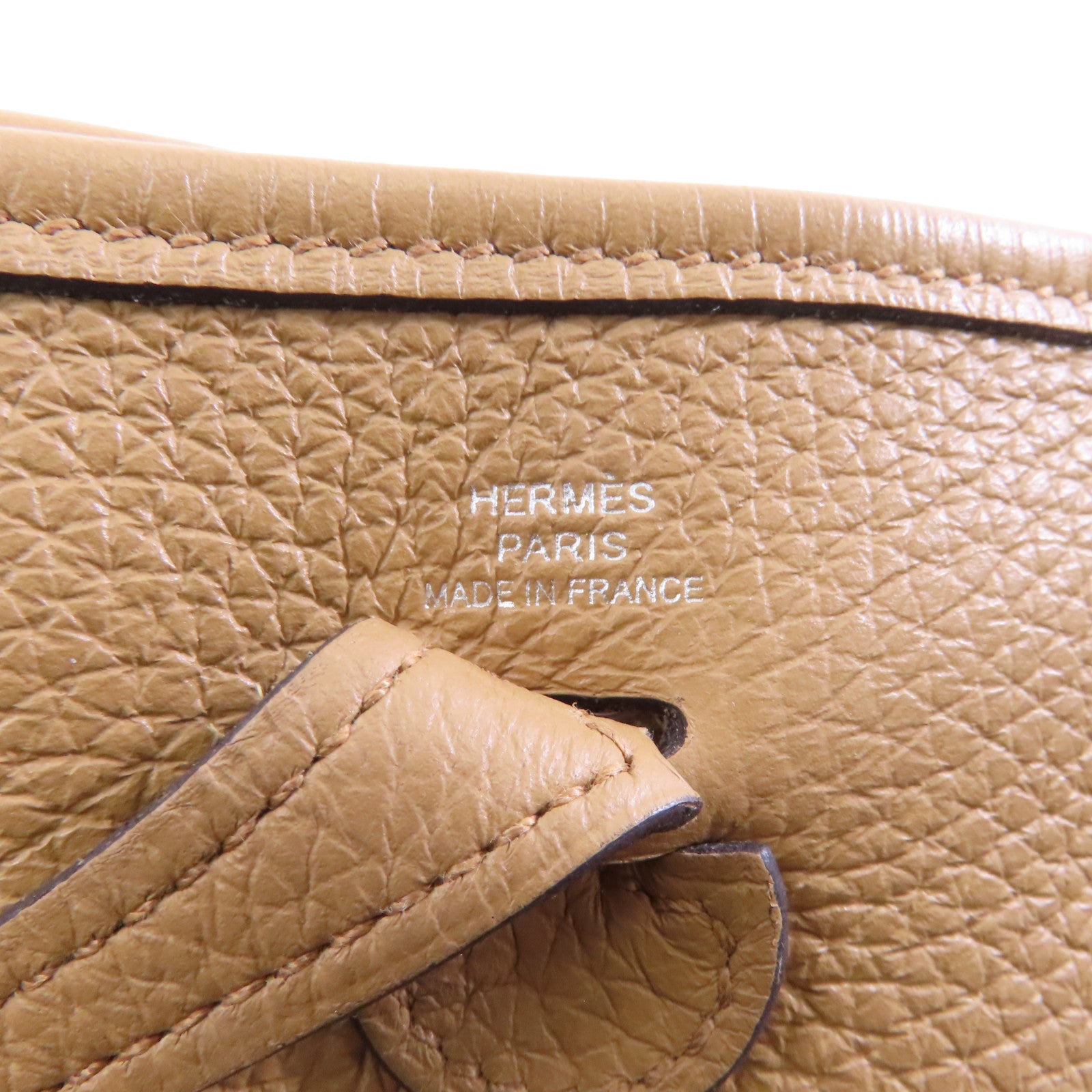 HERMES Clemence皮革Evelyne TPM銀扣肩背袋Biscuit/棕色