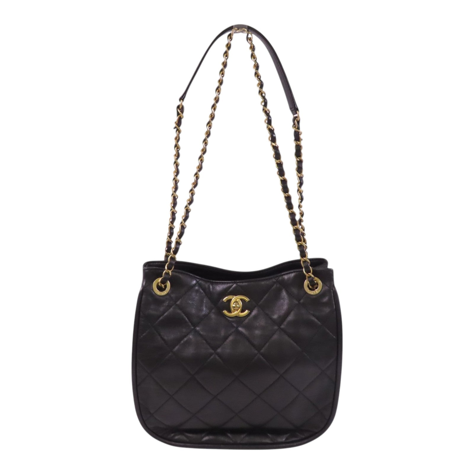 CHANEL 牛皮皮革Hobo Bag金扣鏈帶肩背袋