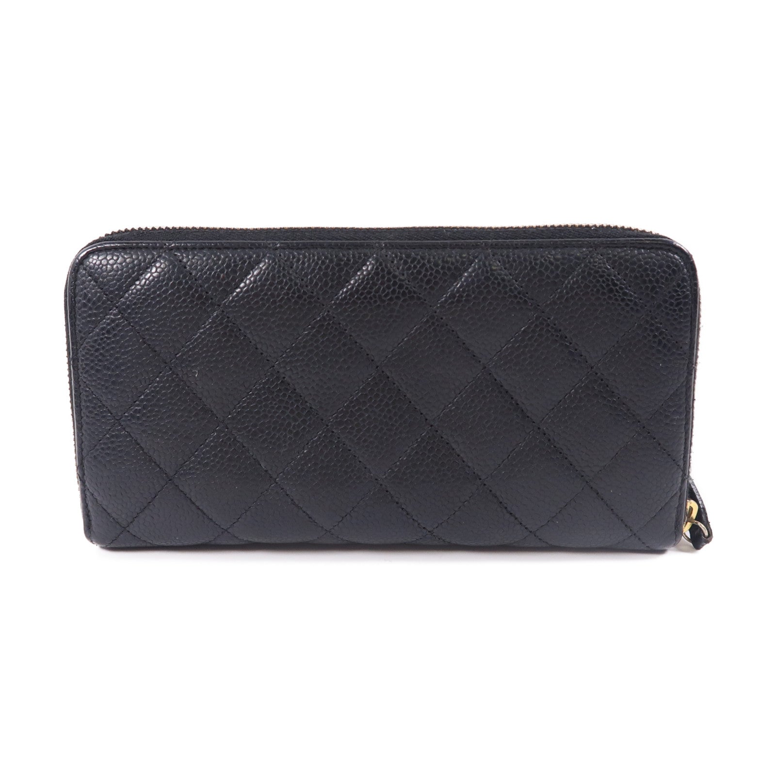 CHANEL 牛皮皮革Zipper Long Wallet金扣長錢包黑色