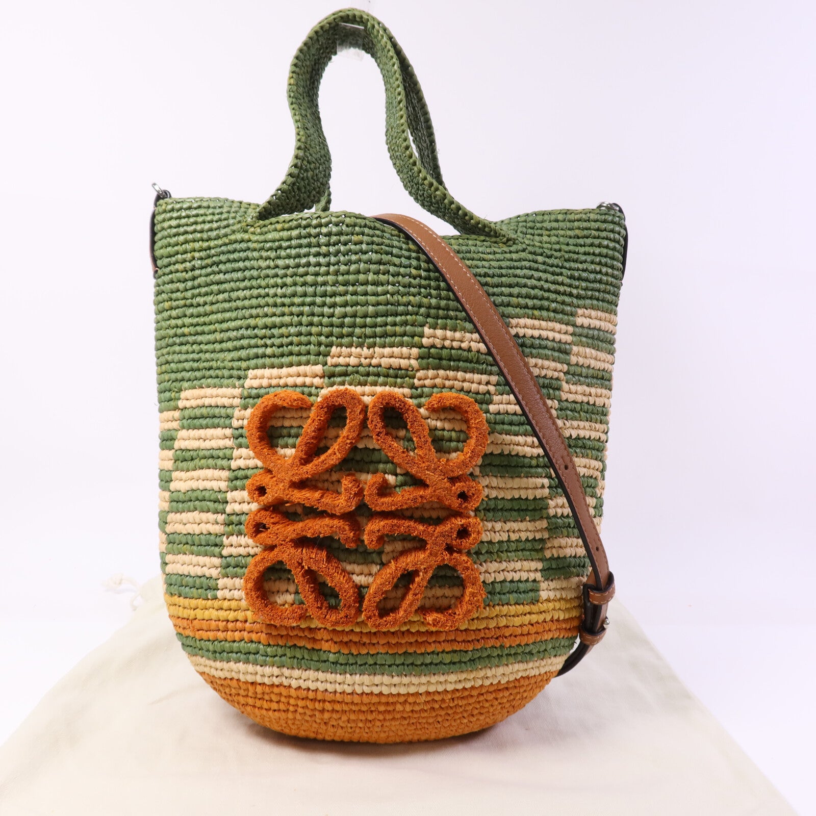 LOEWE 牛皮皮革/Raffia Paula's Ibiza Slit Mini銀扣手挽肩背兩用袋