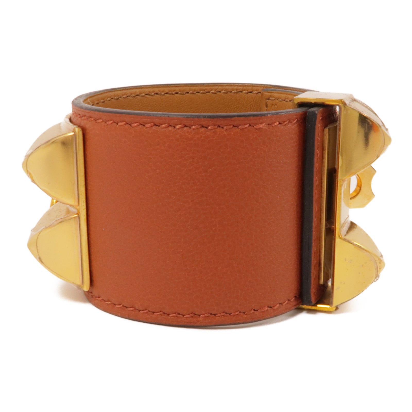 HERMES Swift皮革CDC金扣手鐲棕色
