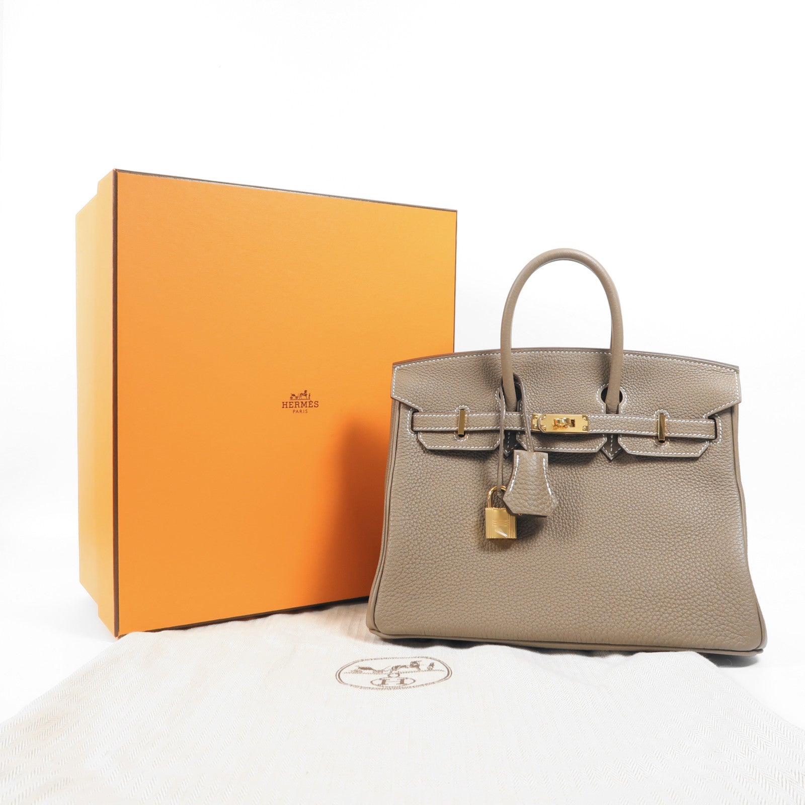 HERMES Togo皮革Birkin 25金扣手挽袋Etoupe