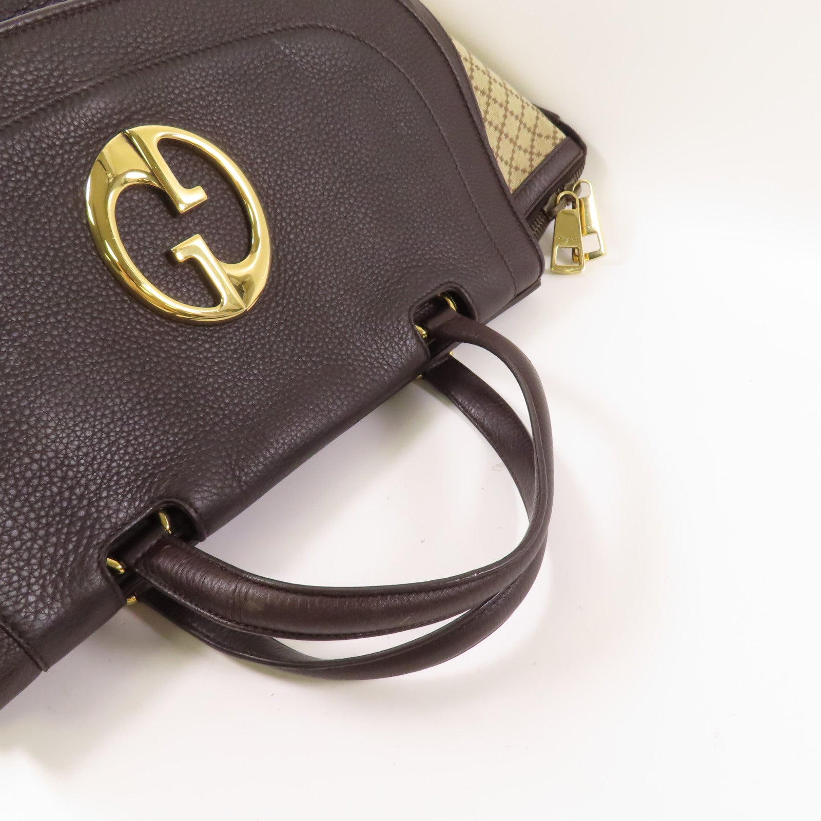 GUCCI 帆布/牛皮皮革Double G Boston Bag金扣波士頓包