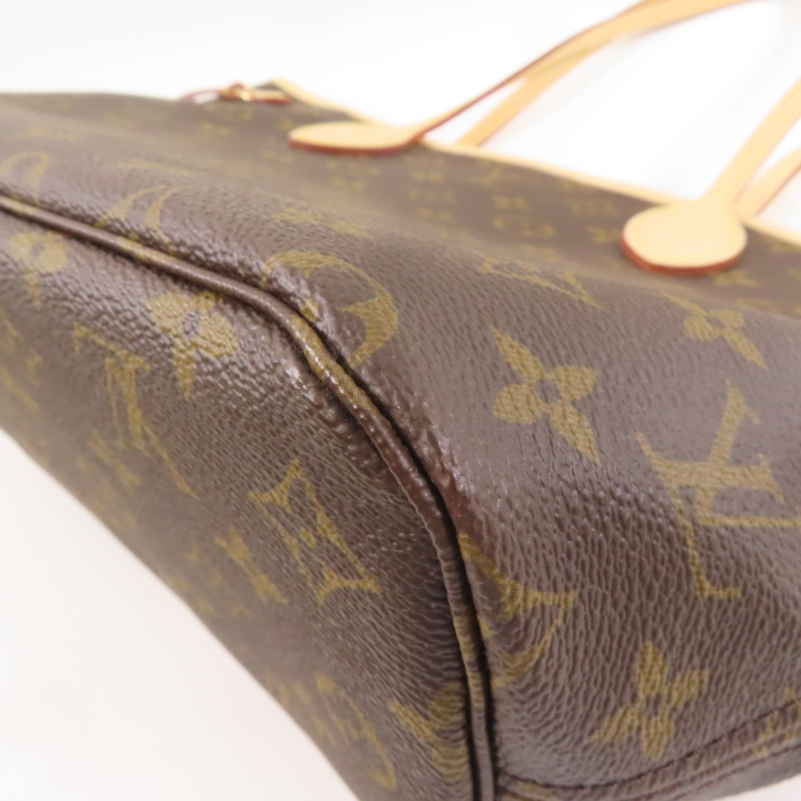 LOUIS VUITTON Monogram Neverfull PM金扣手挽袋啡色