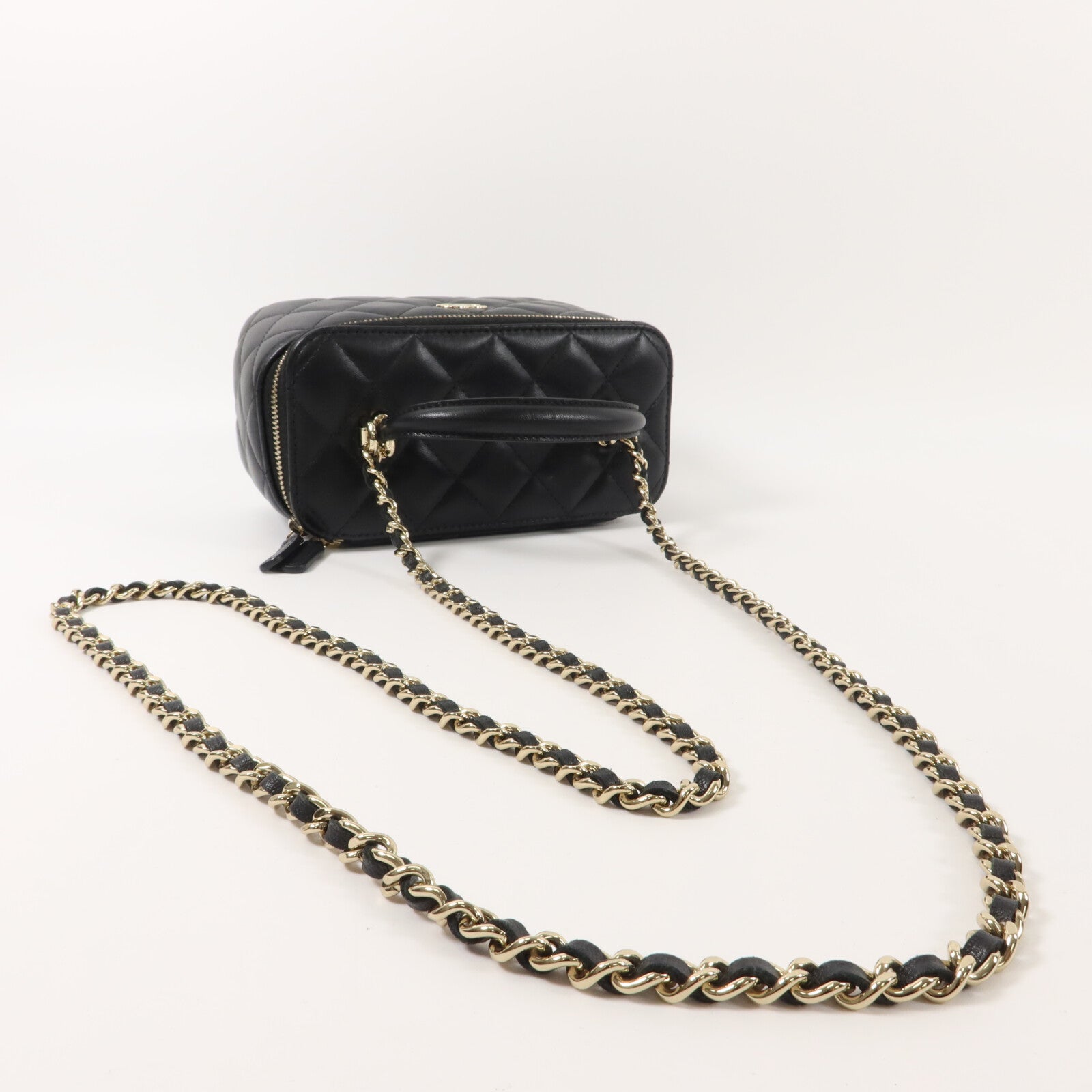 CHANEL 羊皮皮革Handle Vanity Case鏈帶手挽肩背兩用袋