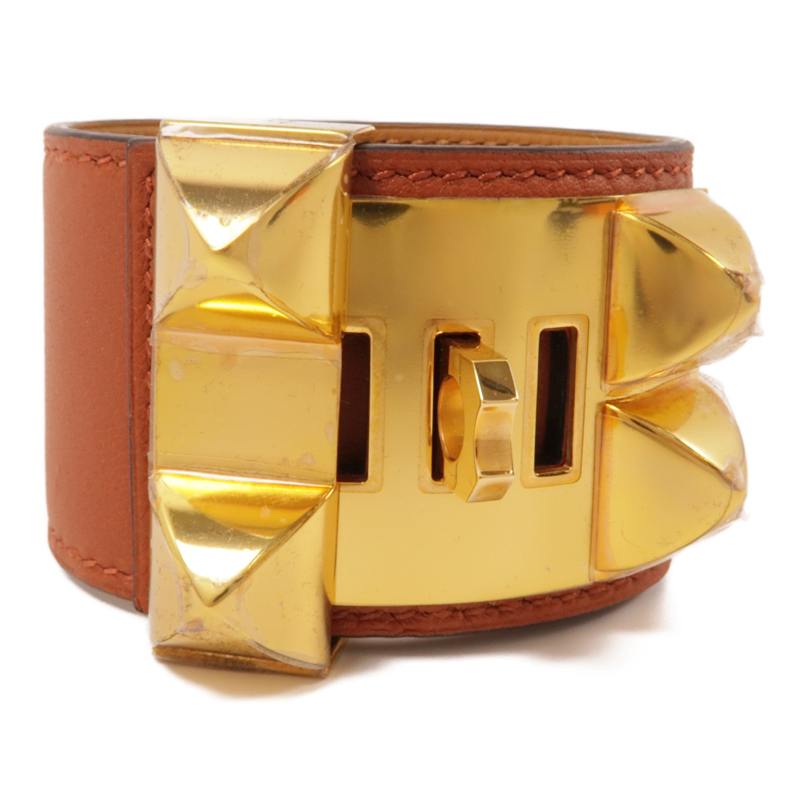 HERMES Swift皮革CDC金扣手鐲棕色