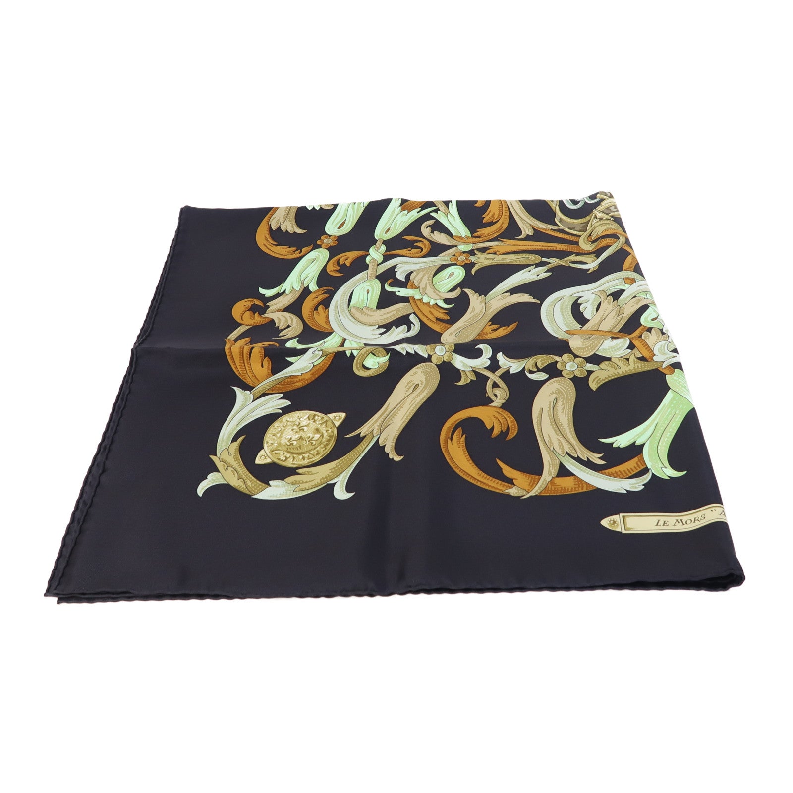 HERMES 絲質Scarf 90X90cm絲巾黑色/綠色/啡色