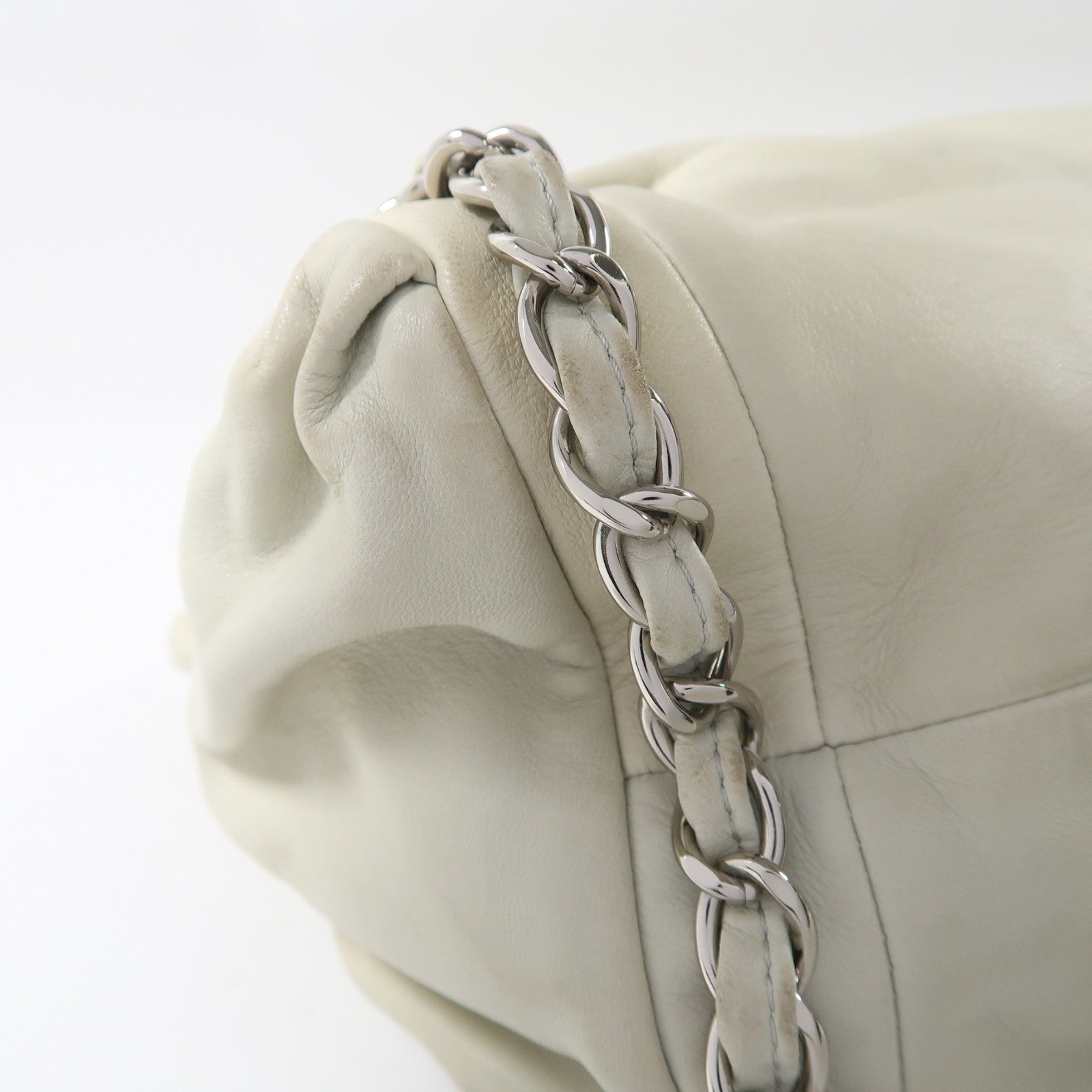 CHANEL 【激減優惠】羊皮皮革Chain Shoulder銀扣鏈帶肩背袋淺綠色