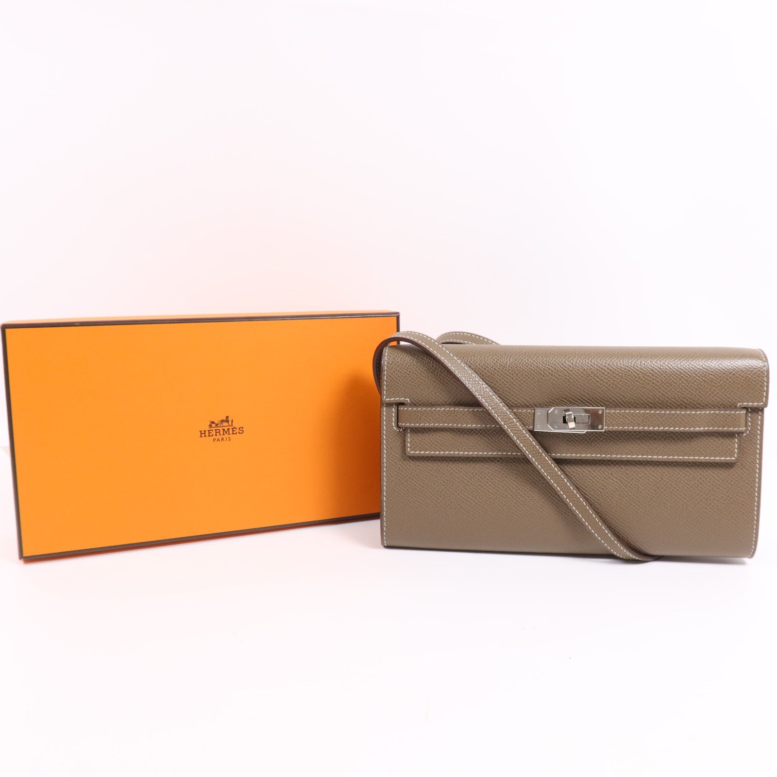 HERMES Epsom皮革Kelly To Go銀扣肩背袋Etoupe