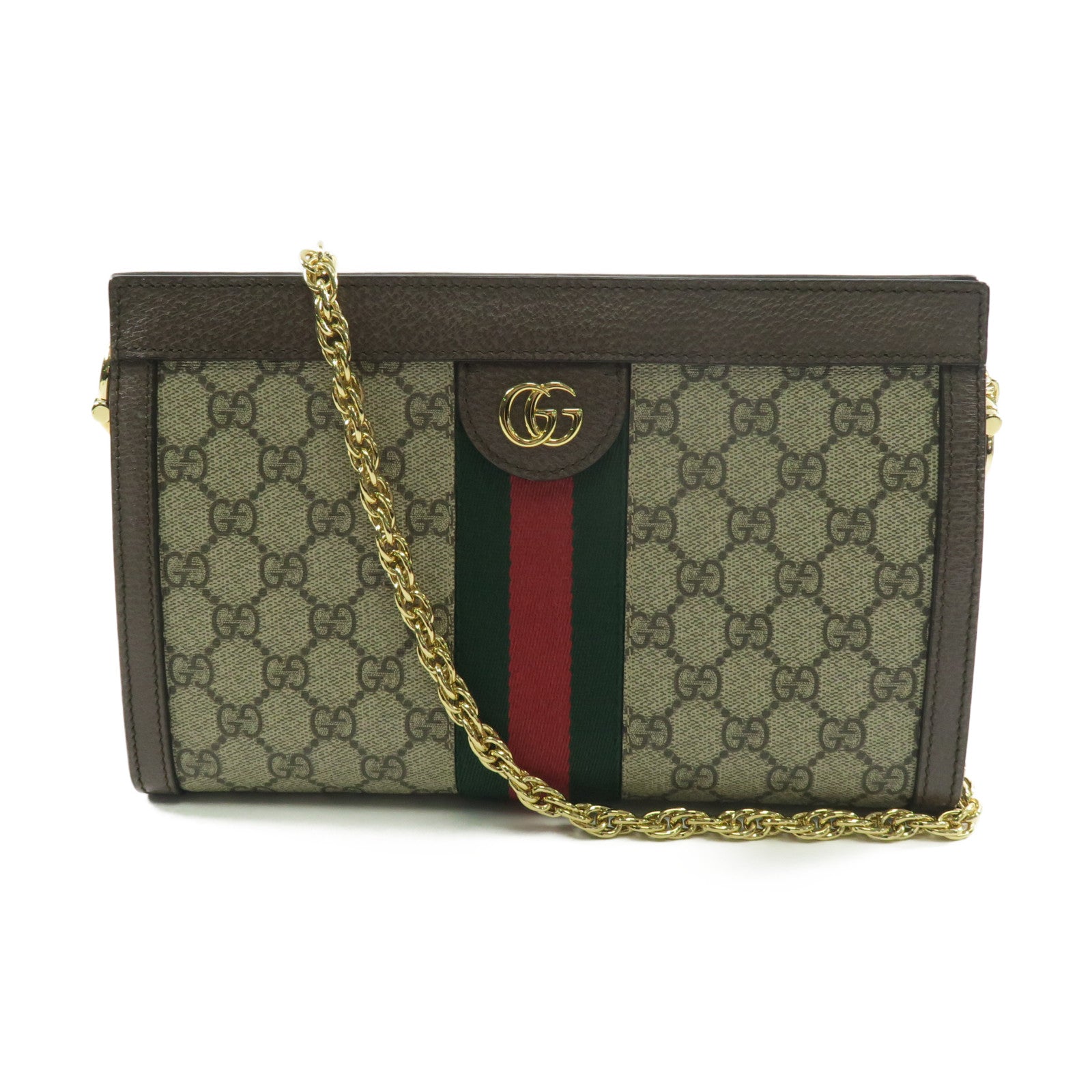 GUCCI 塗層帆布Ophidia金扣鏈帶肩背袋啡色
