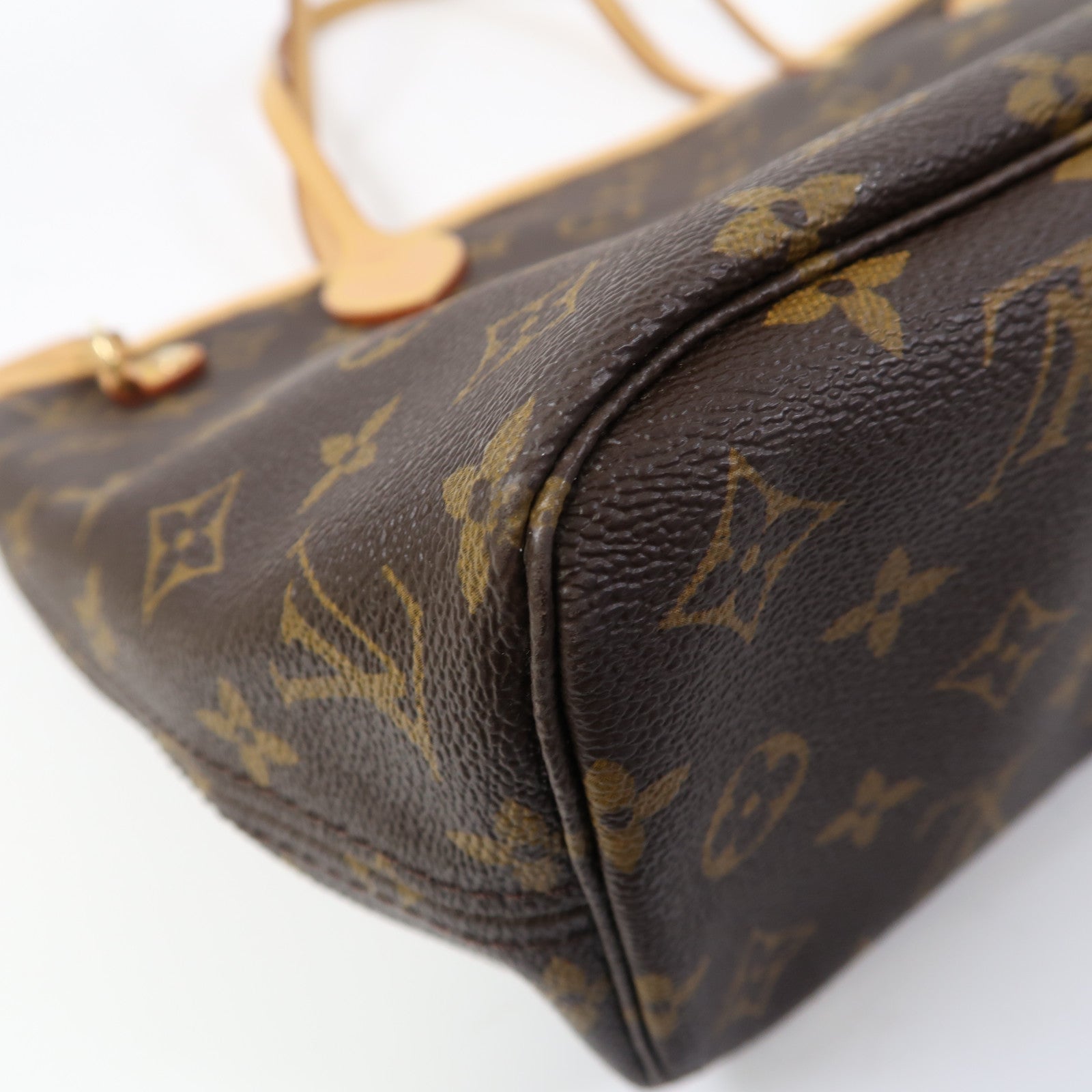 LOUIS VUITTON Monogram Neverfull PM金扣手挽袋啡色