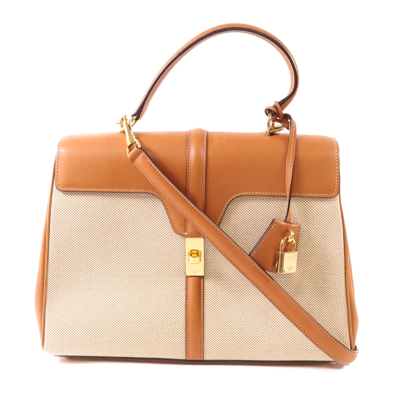 CELINE 【激減優惠】帆布/牛皮皮革Classique 16金扣手挽肩背兩用袋