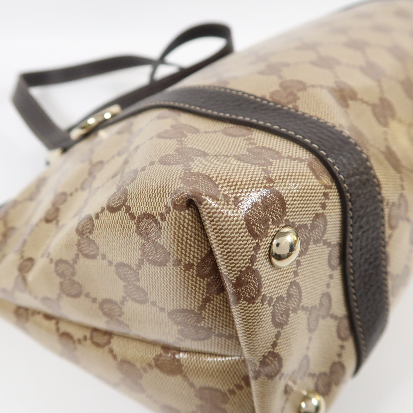 GUCCI 塗層帆布Shoulder Tote金扣肩背袋啡色