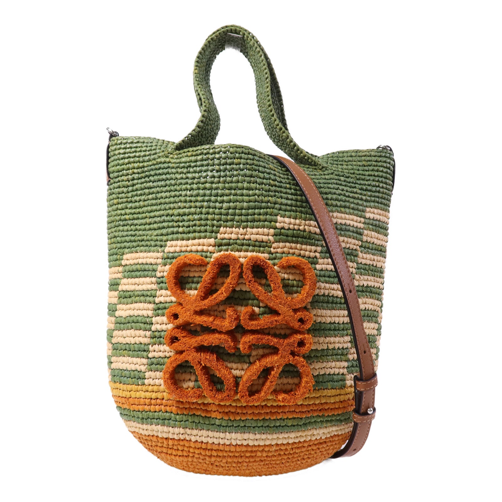 LOEWE 牛皮皮革/Raffia Paula's Ibiza Slit Mini銀扣手挽肩背兩用袋