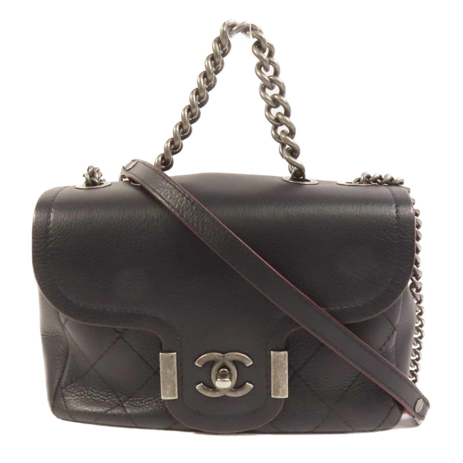 CHANEL 牛皮皮革2 Way Shoulder銀扣手挽肩背兩用袋