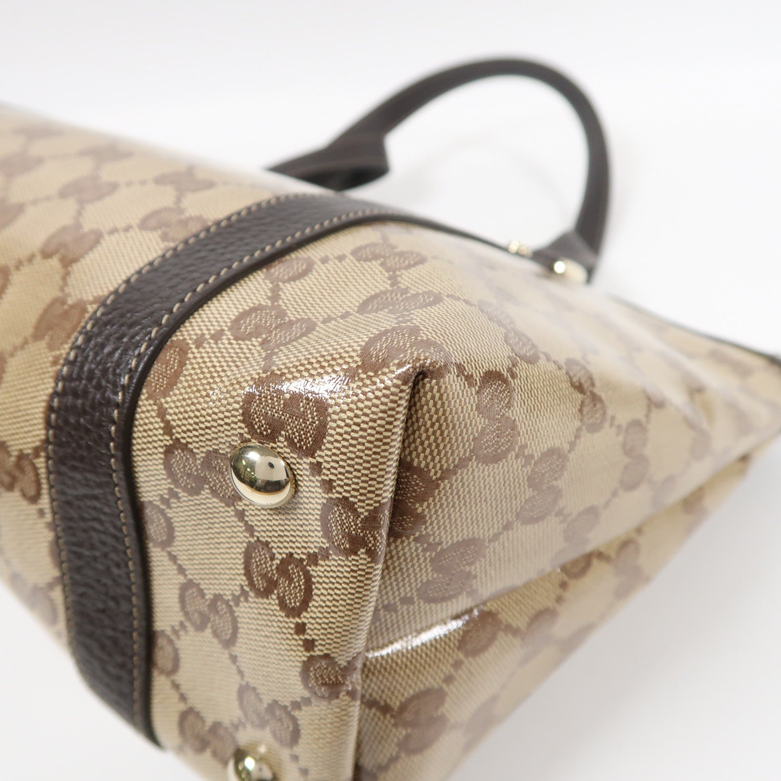 GUCCI 塗層帆布Shoulder Tote金扣肩背袋啡色