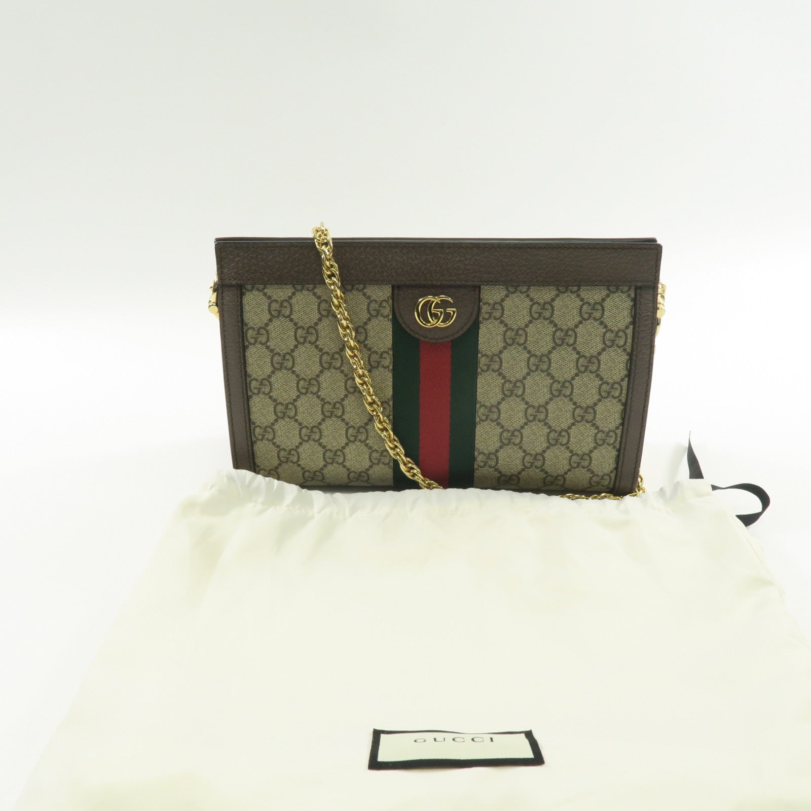 GUCCI 塗層帆布Ophidia金扣鏈帶肩背袋啡色