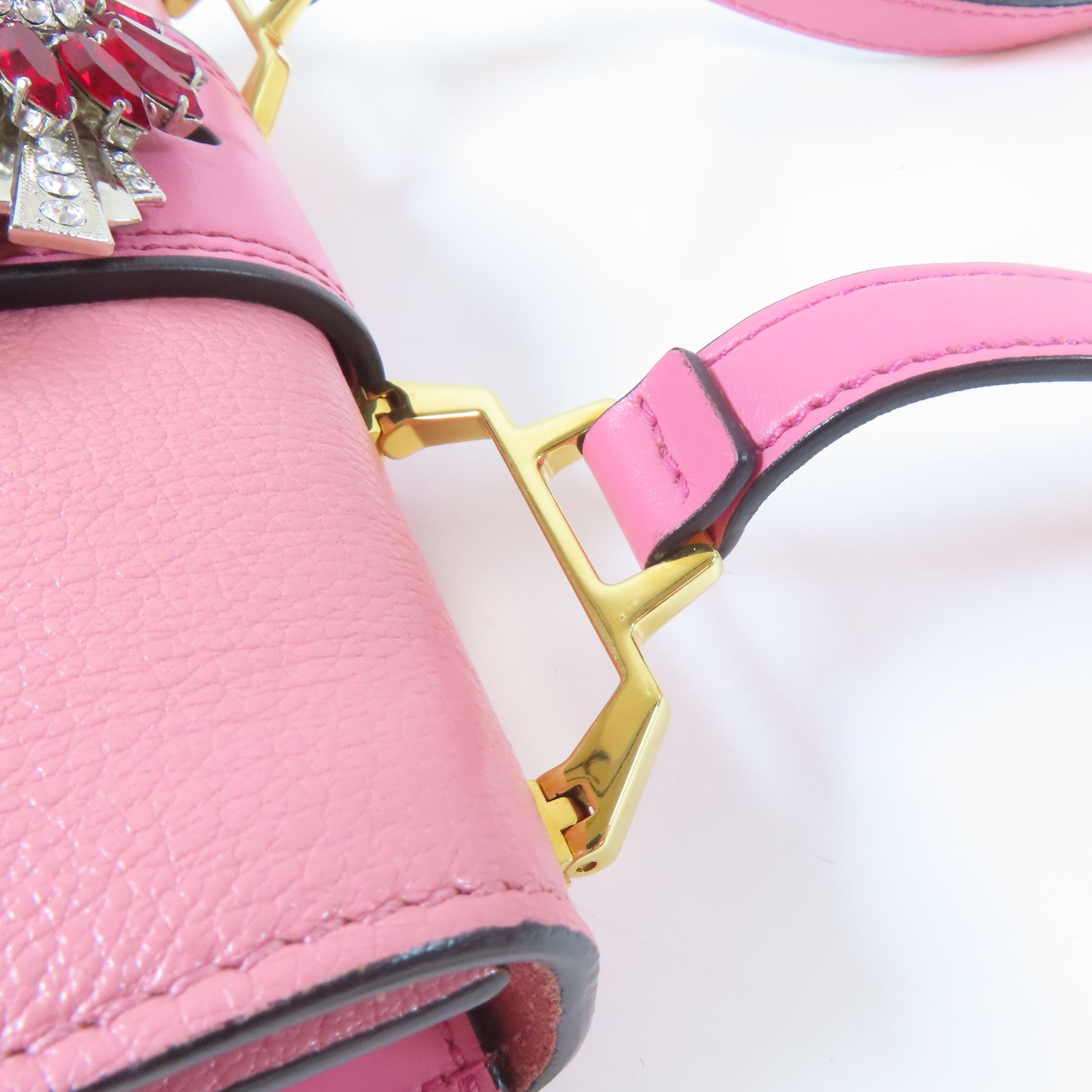 Miu Miu 牛皮皮革金扣肩背袋粉紅色