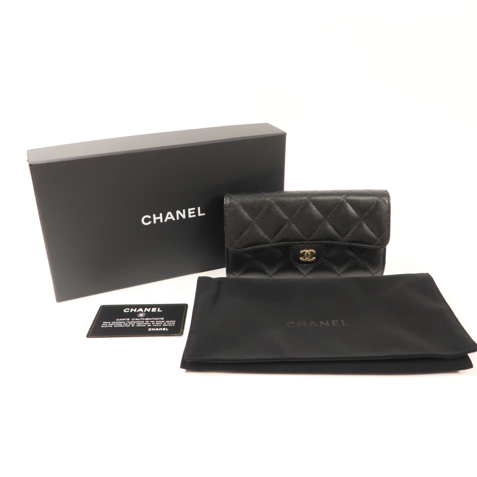 CHANEL 牛皮皮革Long Wallet金扣長錢包