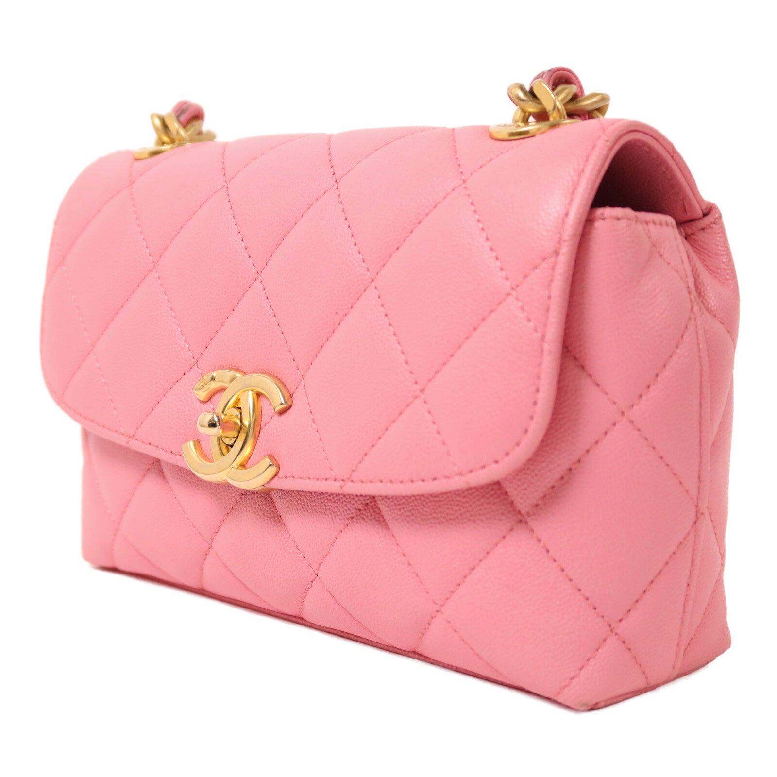 CHANEL 牛皮皮革Chain Shoulder金扣鏈帶肩背袋