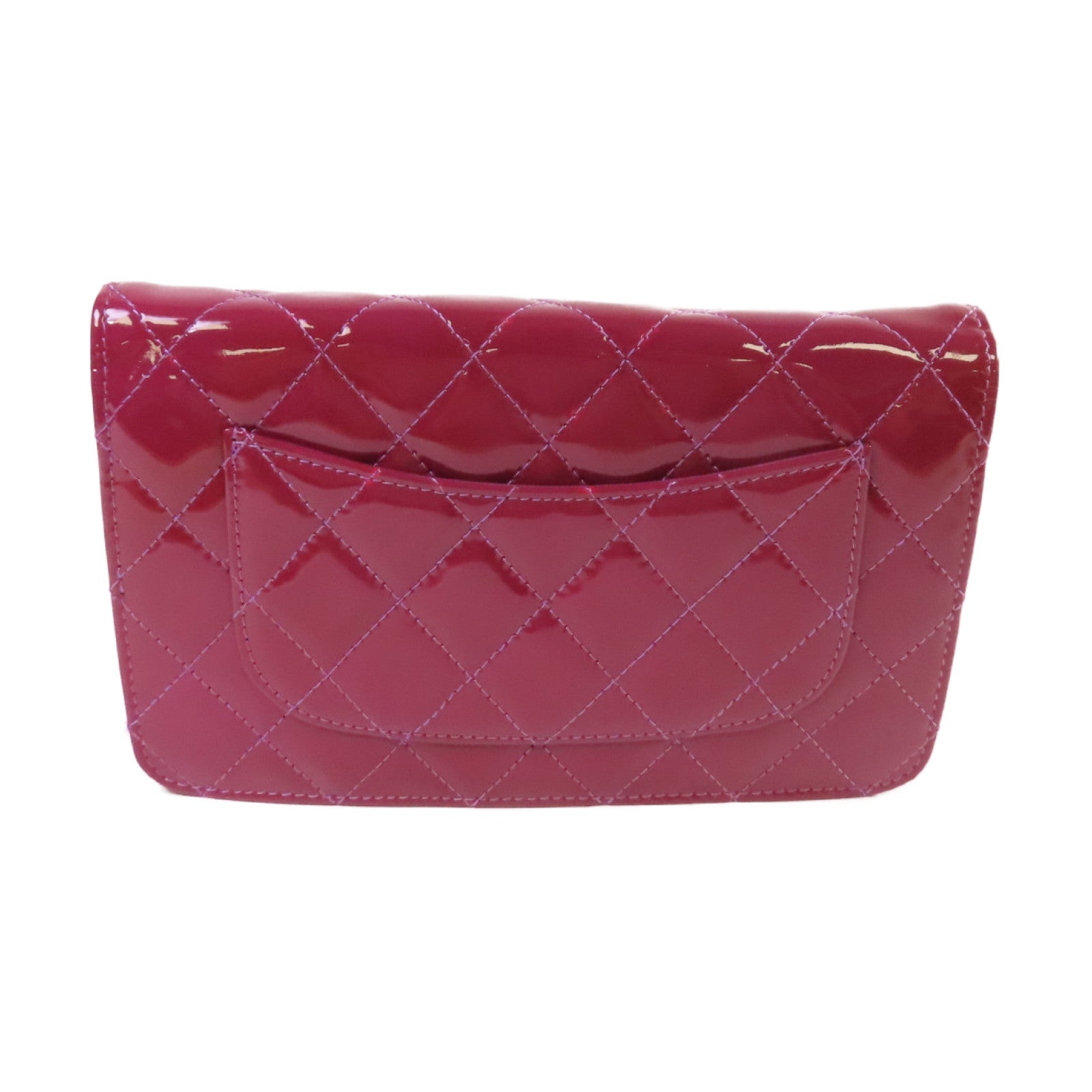 CHANEL 【激減優惠】菱格漆皮皮革WOC Wallet Chain Shoulder Bag銀扣鏈帶肩背袋紅色/紫色