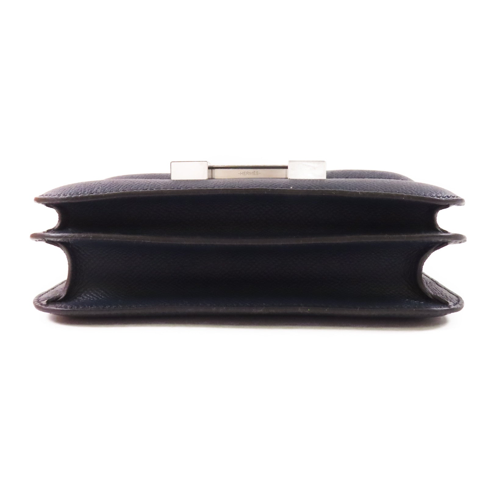 HERMES Epsom皮革Constance Mini 銀扣肩背袋Blue Indigo